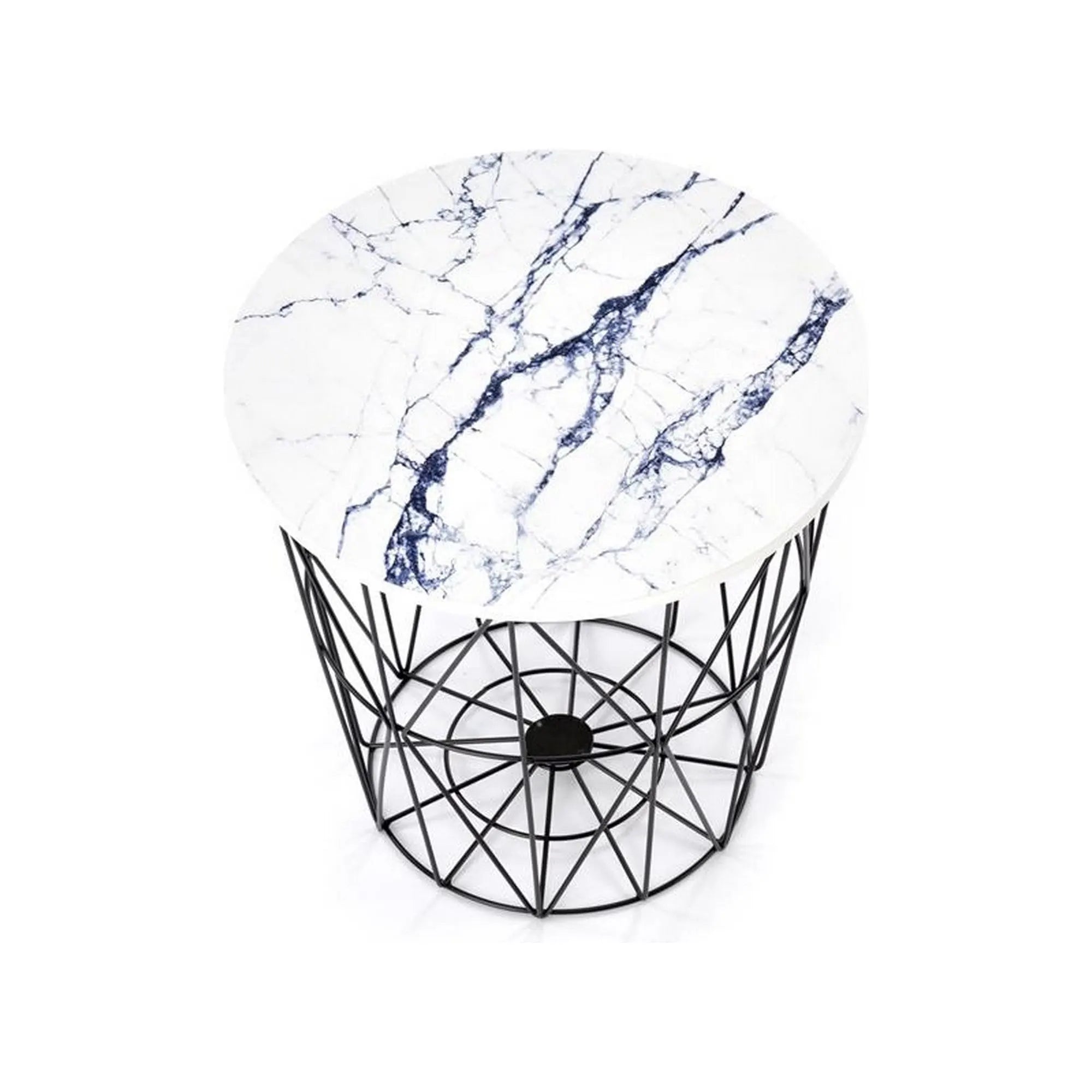 Masuta cafea HARISSA B, alb cu efect de marmura/negru, 42x42x41 cm