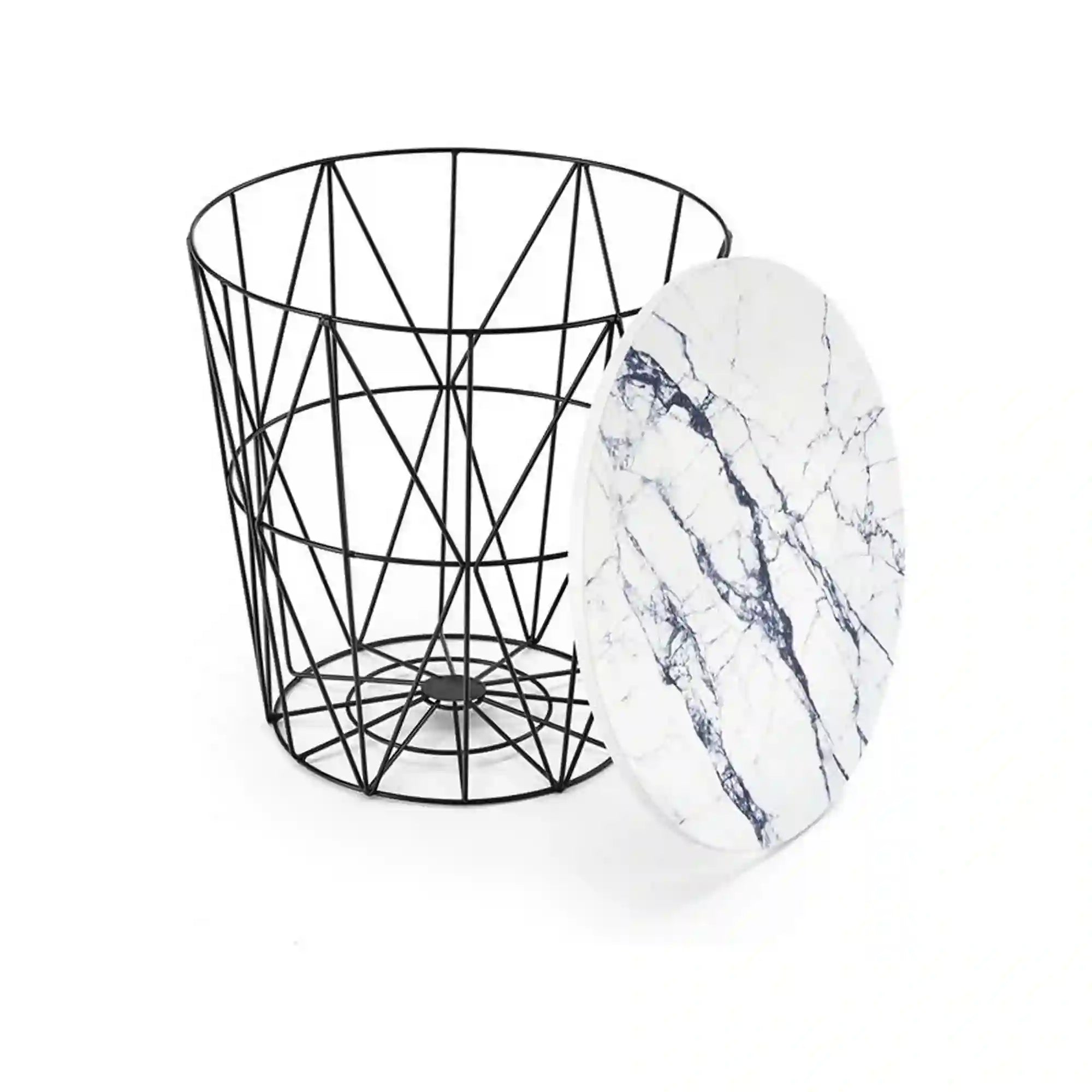 Masuta cafea HARISSA B, alb cu efect de marmura/negru, 42x42x41 cm