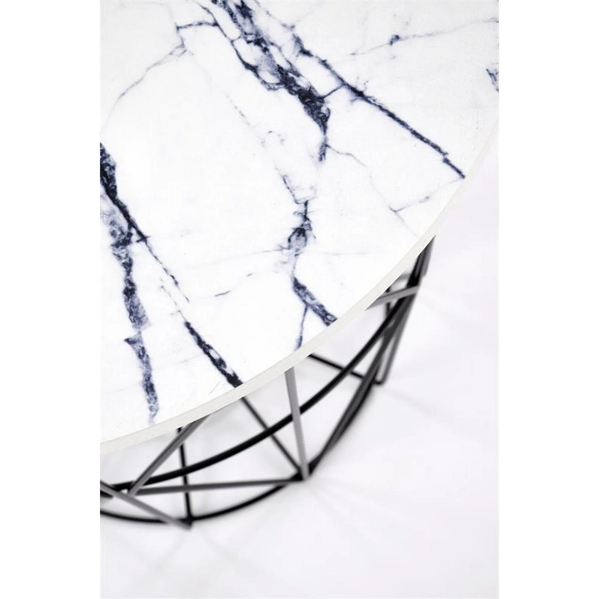 Masuta cafea HARISSA B, alb cu efect de marmura/negru, 42x42x41 cm