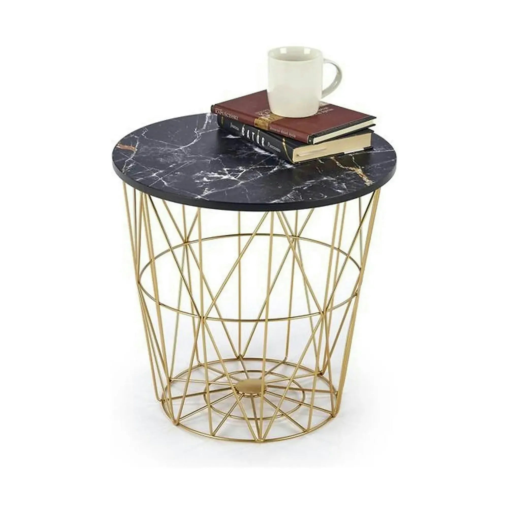 Masuta cafea HARISSA G, negru cu efect de marmura/auriu, 42x42x41 cm