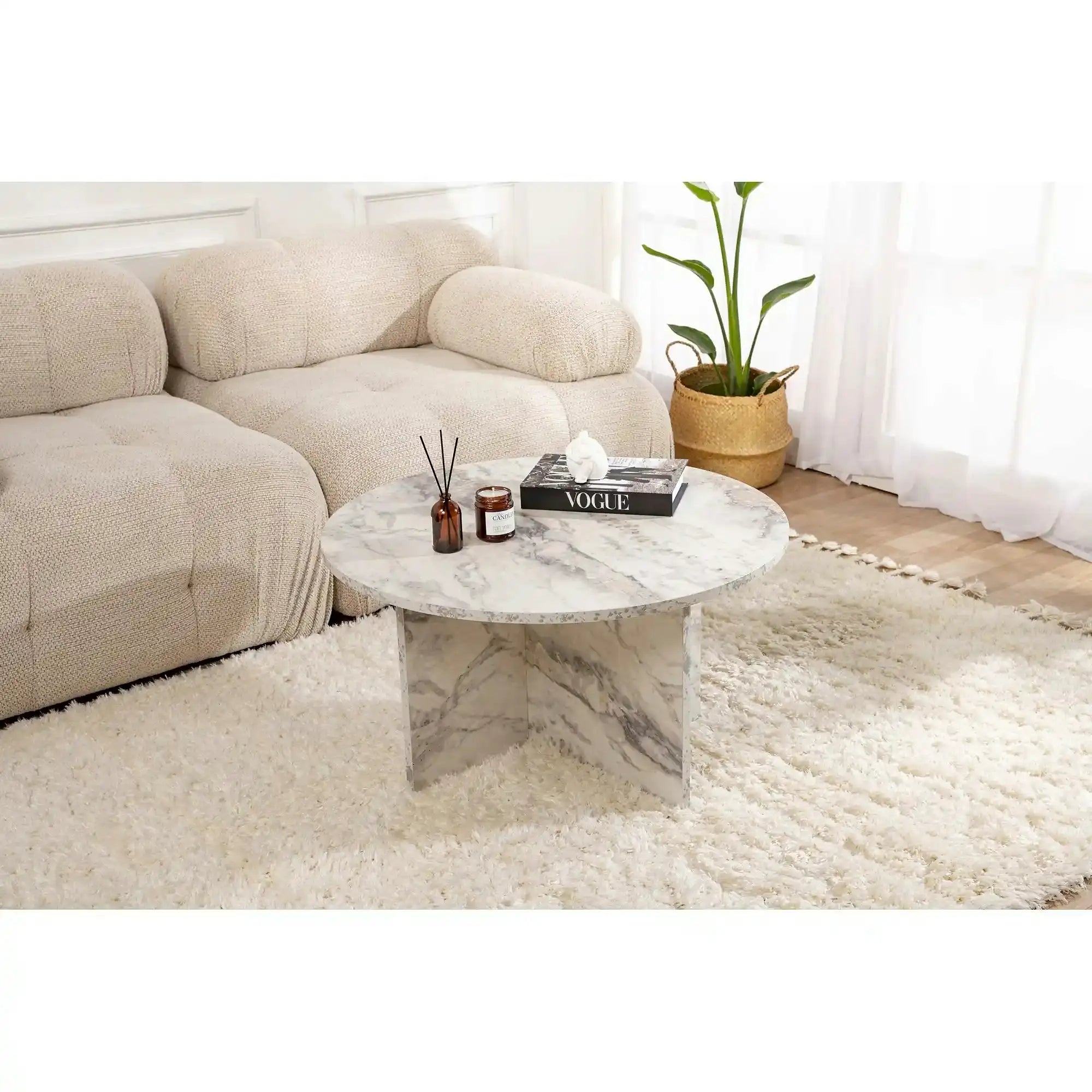 Masuta cafea HARMONI, alb cu efect de marmura, PAL, 80x80x45 cm