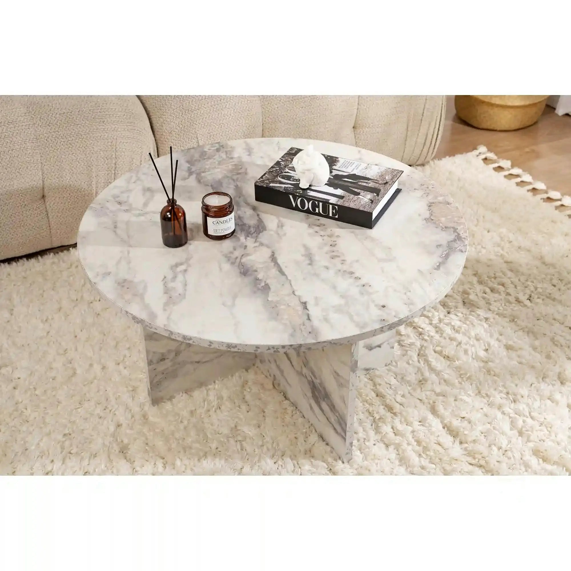 Masuta cafea HARMONI, alb cu efect de marmura, PAL, 80x80x45 cm