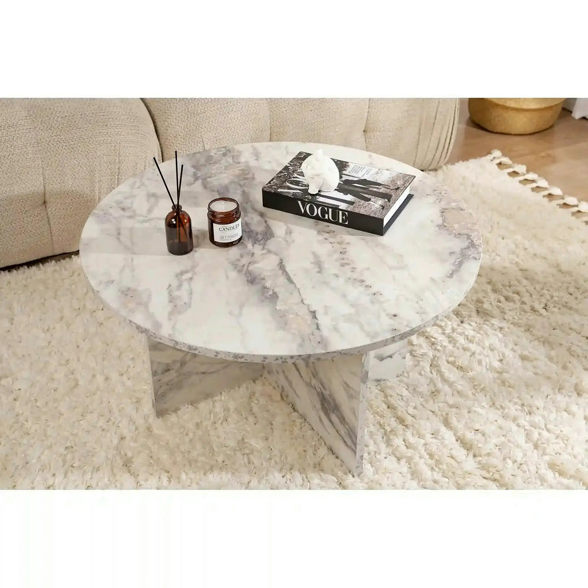 Masuta cafea HARMONI, alb cu efect de marmura, PAL, 80x80x45 cm