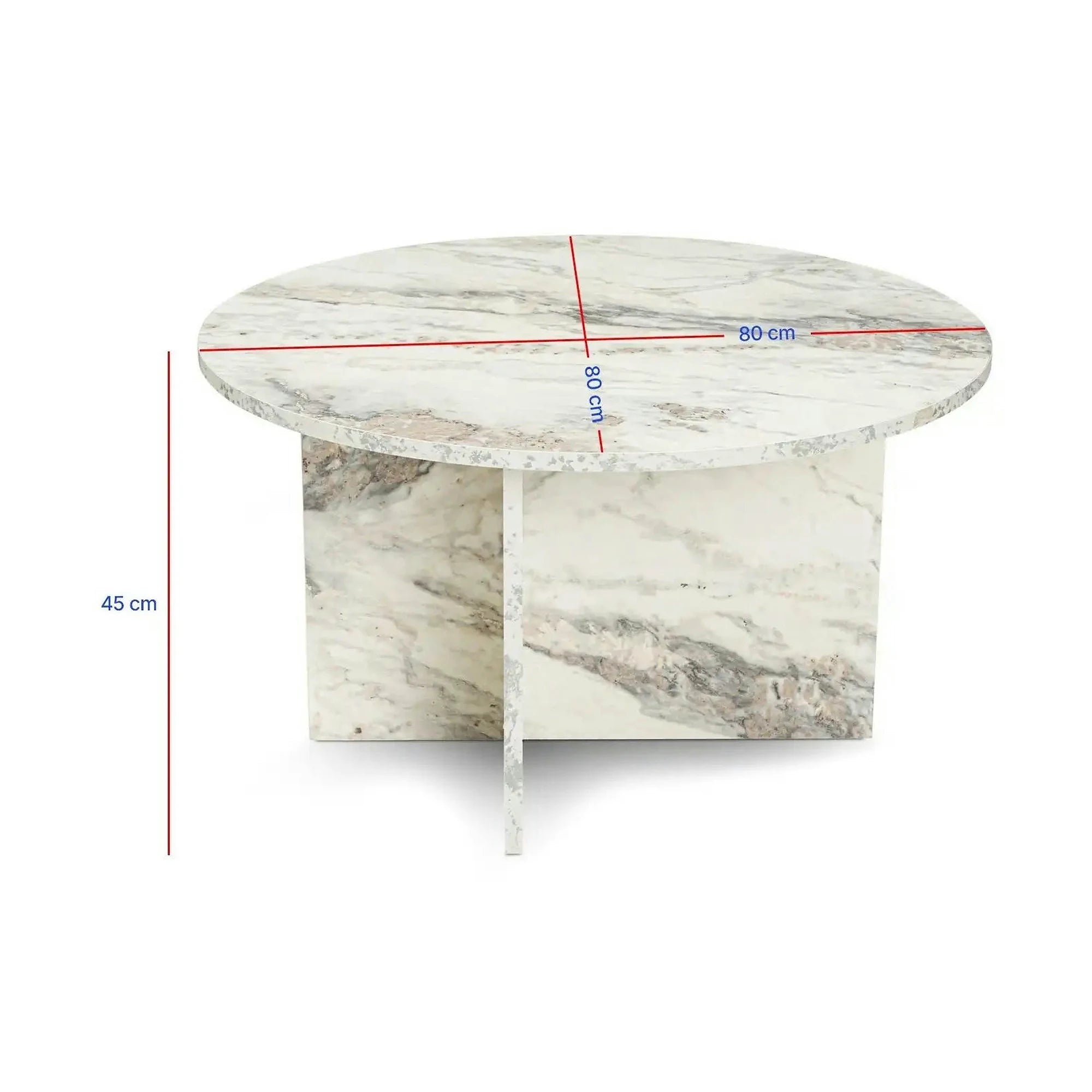 Masuta cafea HARMONI, alb cu efect de marmura, PAL, 80x80x45 cm