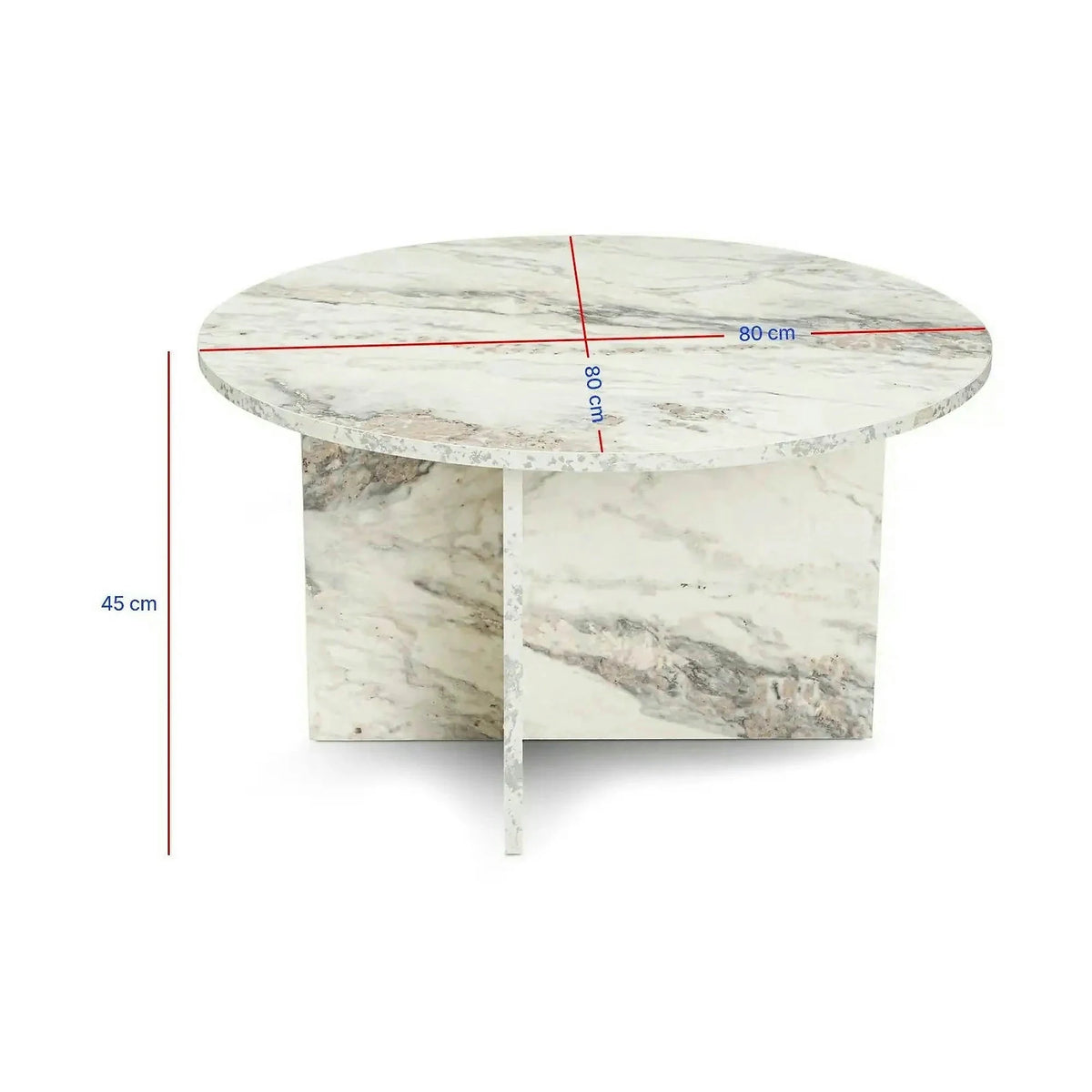 Masuta cafea HARMONI, alb cu efect de marmura, PAL, 80x80x45 cm