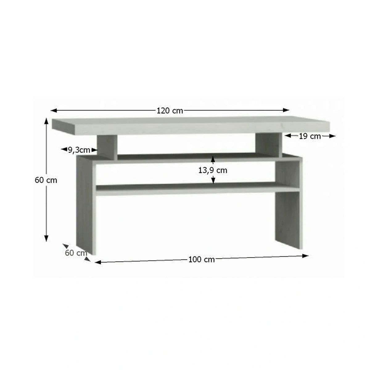 Masuta cafea INFINITY I-13, frasin alb, PAL melaminat, 120x60x60 cm