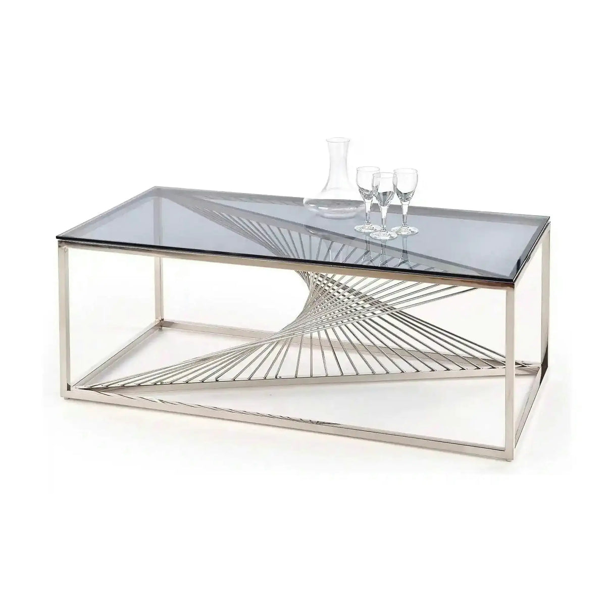 Masuta cafea INFINITY, transparent/argintiu, sticla/otel inoxidabil, 120x60x45 cm
