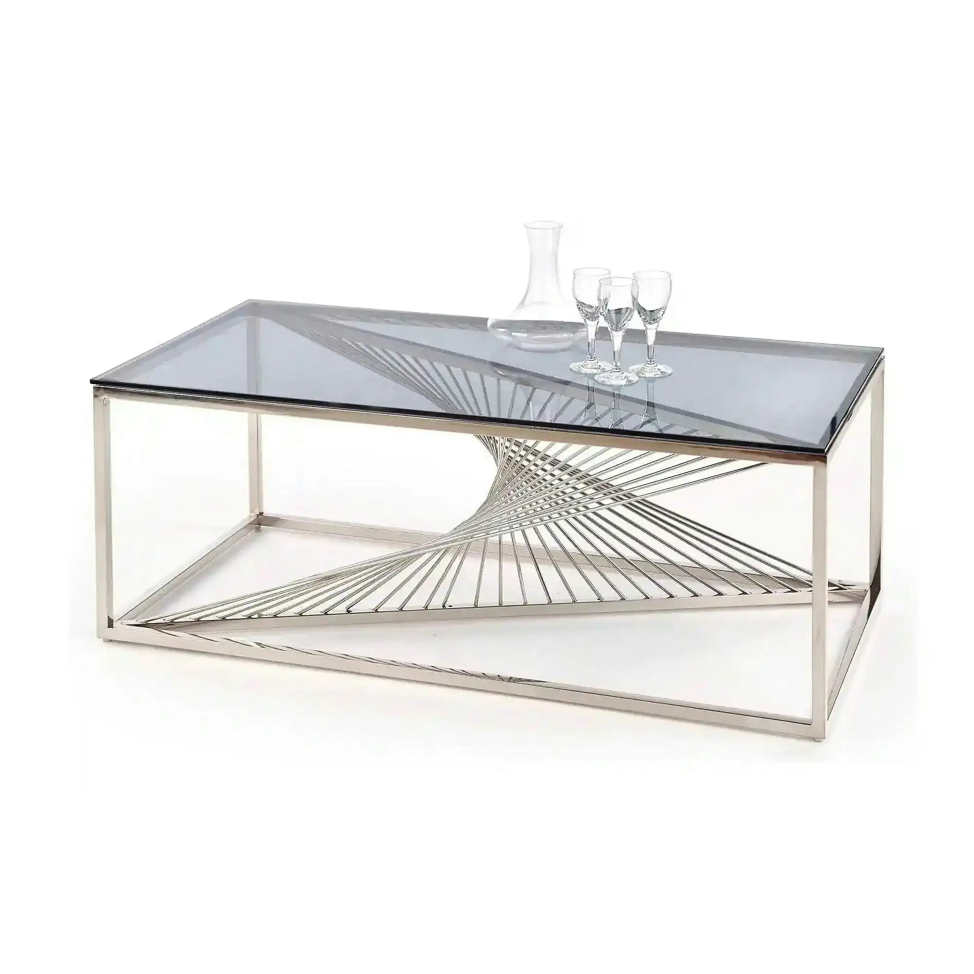 Masuta cafea INFINITY, transparent/argintiu, sticla/otel inoxidabil, 120x60x45 cm