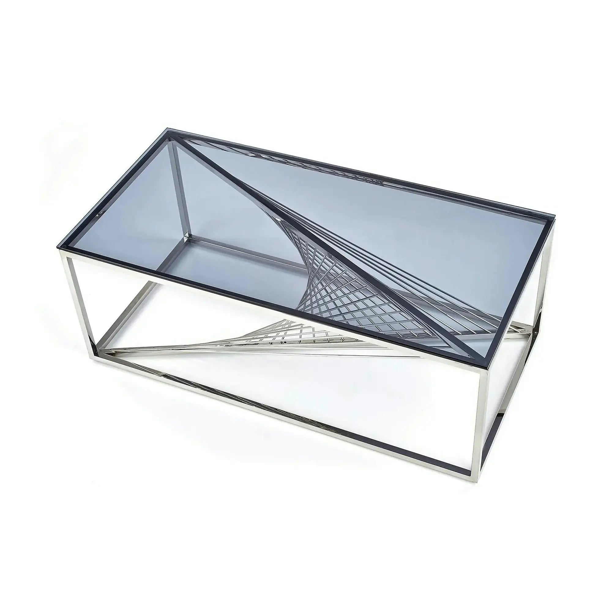 Masuta cafea INFINITY, transparent/argintiu, sticla/otel inoxidabil, 120x60x45 cm