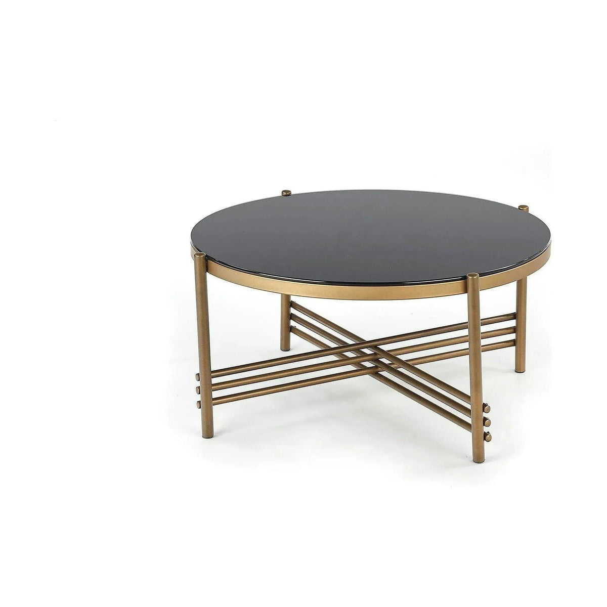 Masuta cafea Ismena, negru/auriu, sticla/otel, 80x80x41 CM