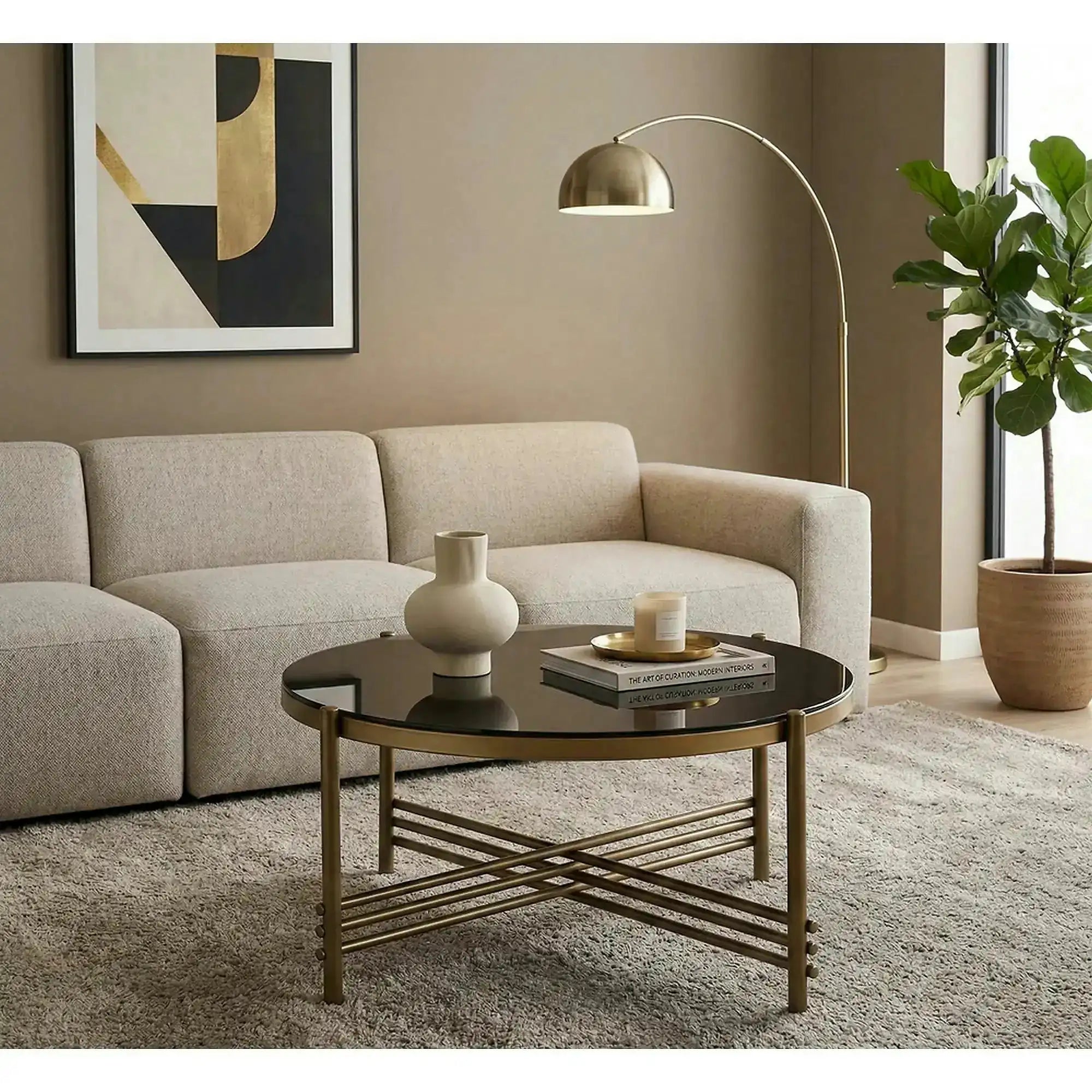 Masuta cafea Ismena, negru/auriu, sticla/otel, 80x80x41 CM