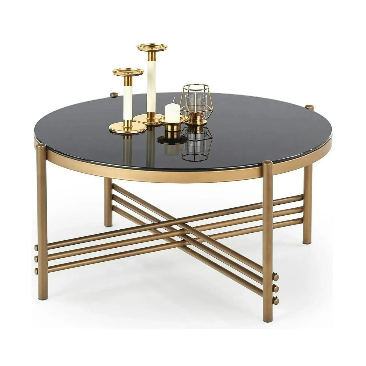 Masuta cafea Ismena, negru/auriu, sticla/otel, 80x80x41 CM
