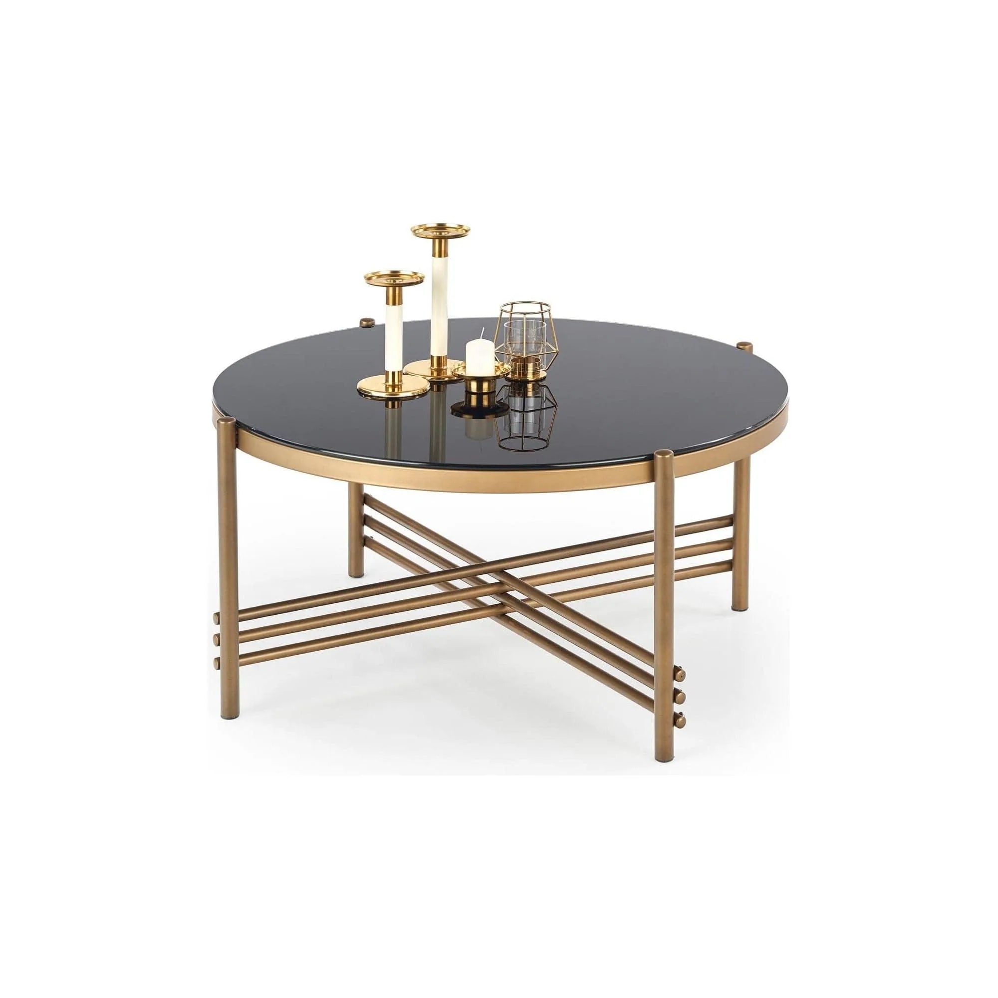 Masuta cafea Ismena, negru/auriu, sticla/otel, 80x80x41 CM