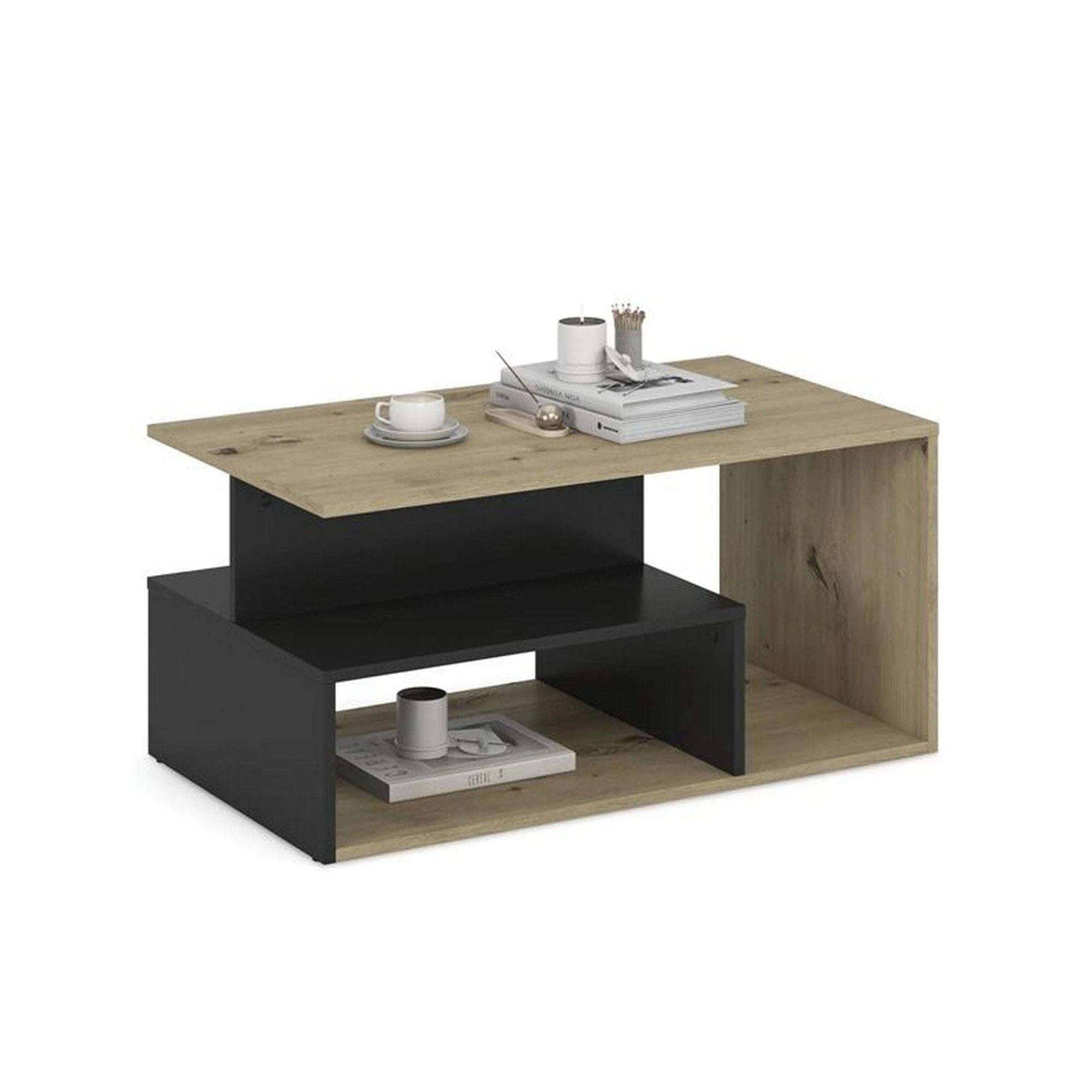 Masuta cafea IVA, stejar artisan/negru, PAL laminat, 90x51x43 cm