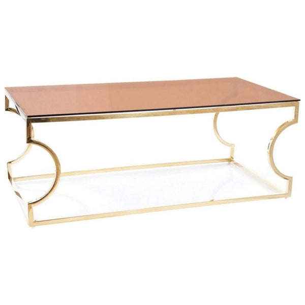 Masuta cafea KENZO A, chihlimbar/auriu, sticla temperata/otel inoxidabil, 120X60x45 cm