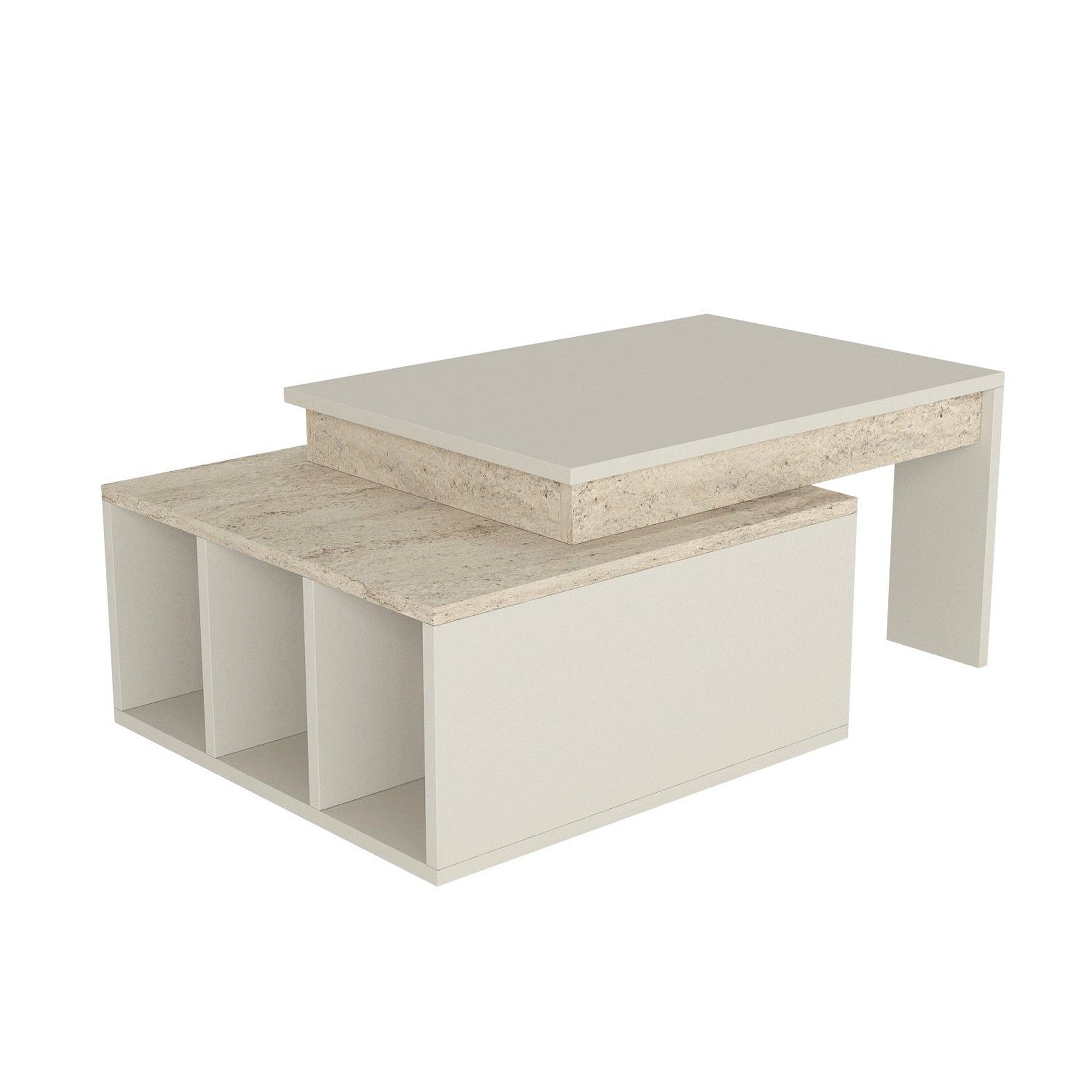 Masuta cafea KOLERADO, bej cu efect de marmura, PAL melaminat, 90x60x37 cm