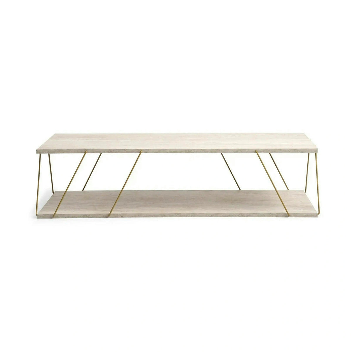 Masuta cafea LABRANDA, bej cu efect de marmura/auriu, PAL melaminat/metal, 120x50x30 cm