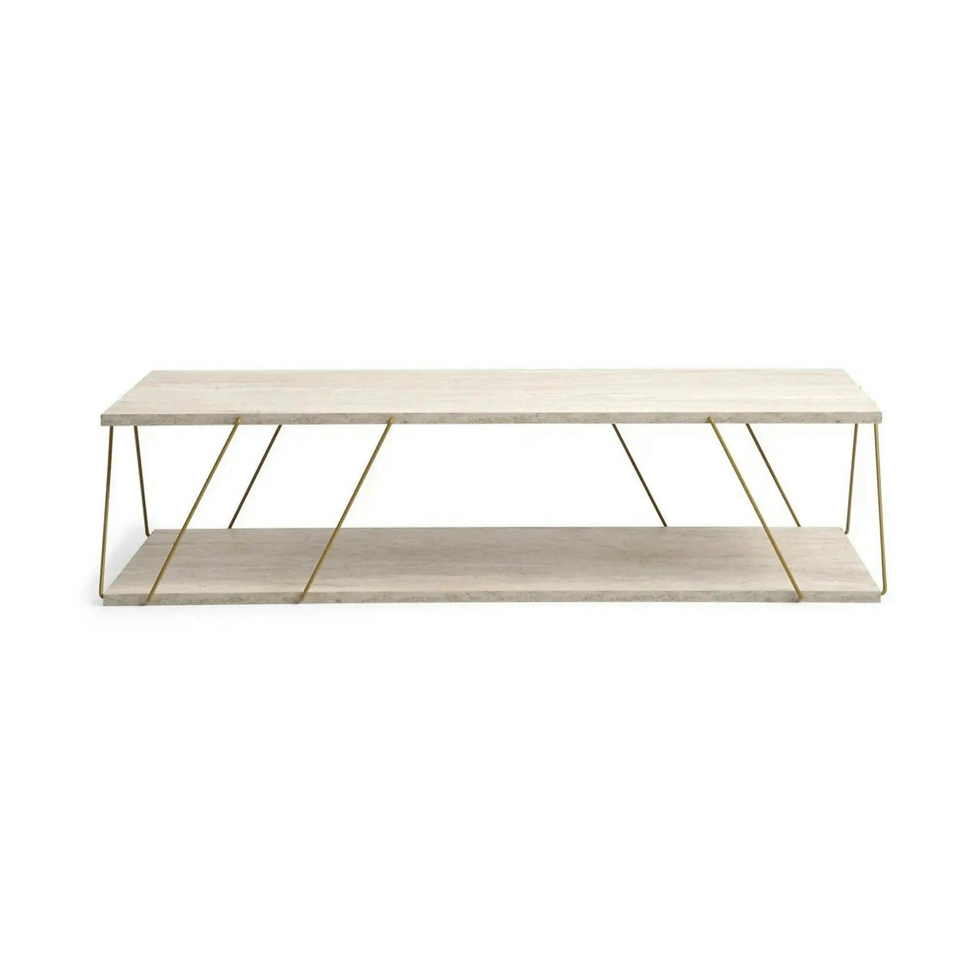 Masuta cafea LABRANDA, bej cu efect de marmura/auriu, PAL melaminat/metal, 120x50x30 cm