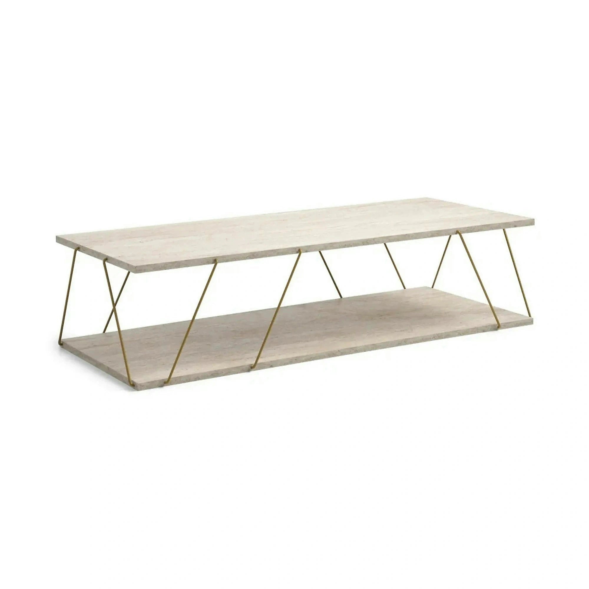 Masuta cafea LABRANDA, bej cu efect de marmura/auriu, PAL melaminat/metal, 120x50x30 cm