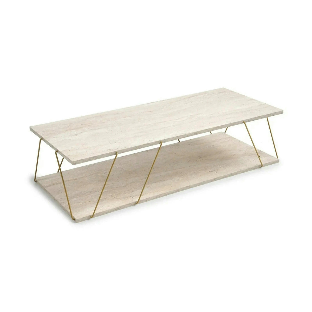 Masuta cafea LABRANDA, bej cu efect de marmura/auriu, PAL melaminat/metal, 120x50x30 cm