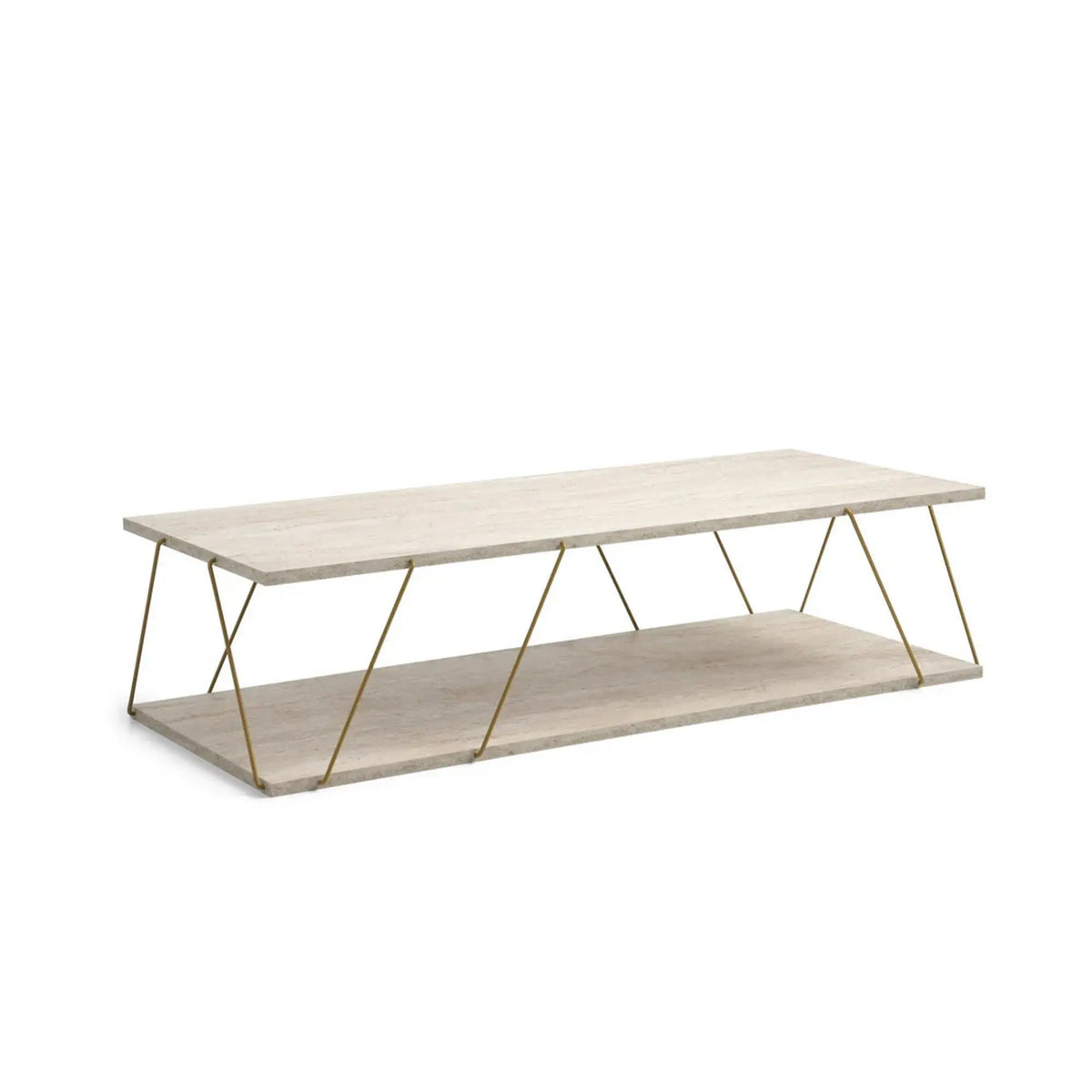 Masuta cafea LABRANDA, bej cu efect de marmura/auriu, PAL melaminat/metal, 120x50x30 cm