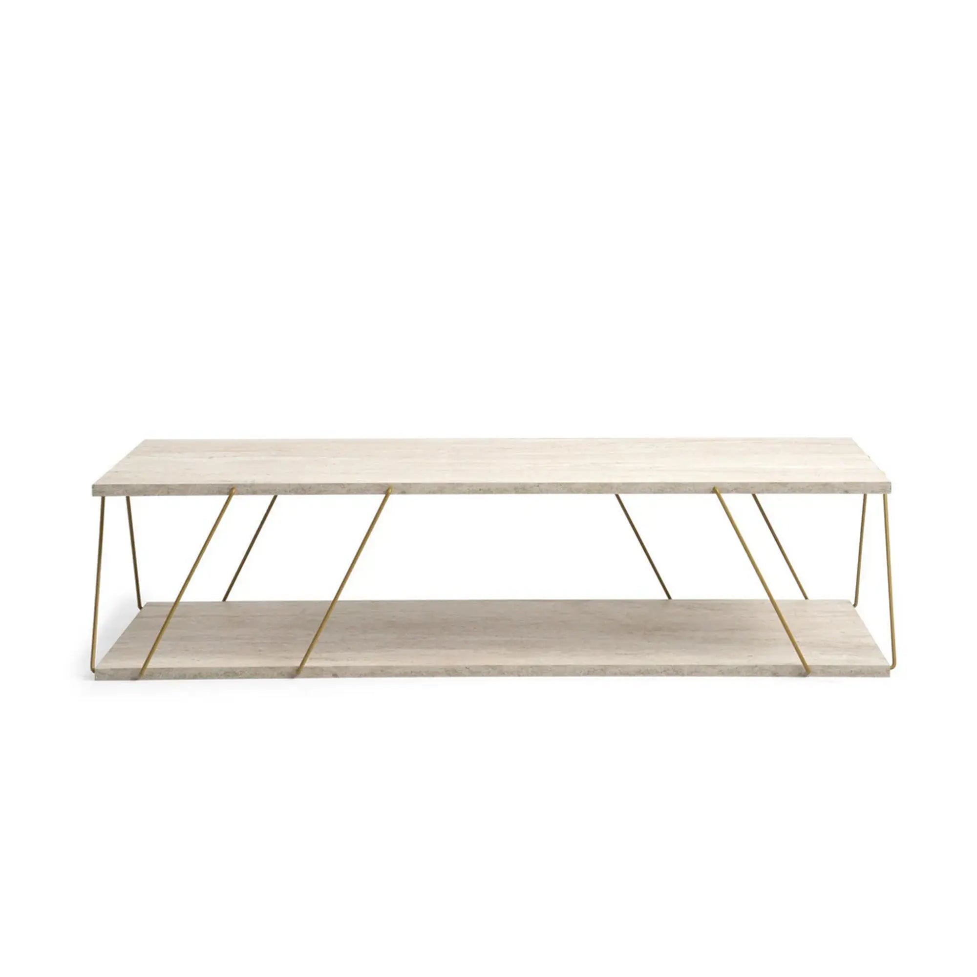 Masuta cafea LABRANDA, bej cu efect de marmura/auriu, PAL melaminat/metal, 120x50x30 cm