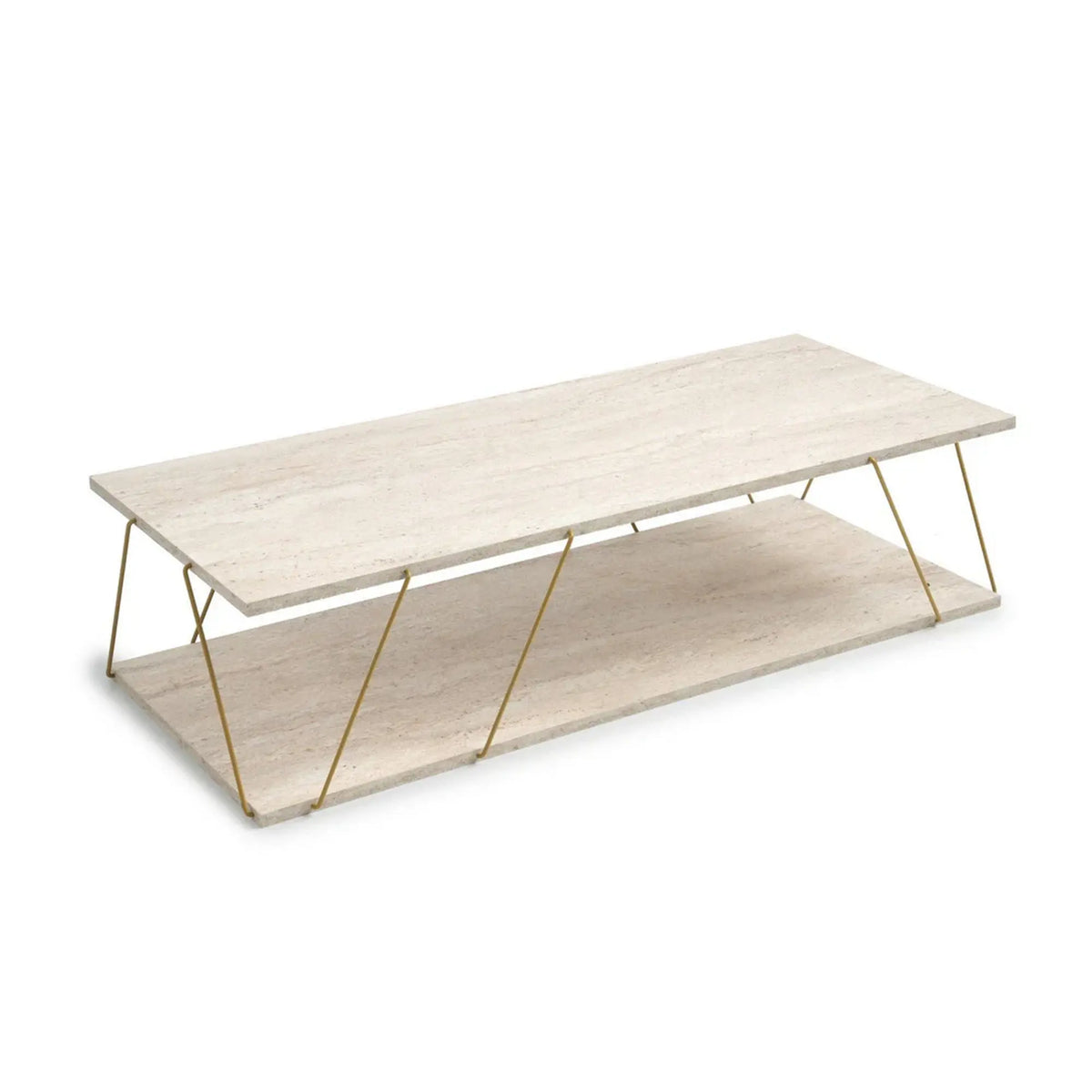 Masuta cafea LABRANDA, bej cu efect de marmura/auriu, PAL melaminat/metal, 120x50x30 cm