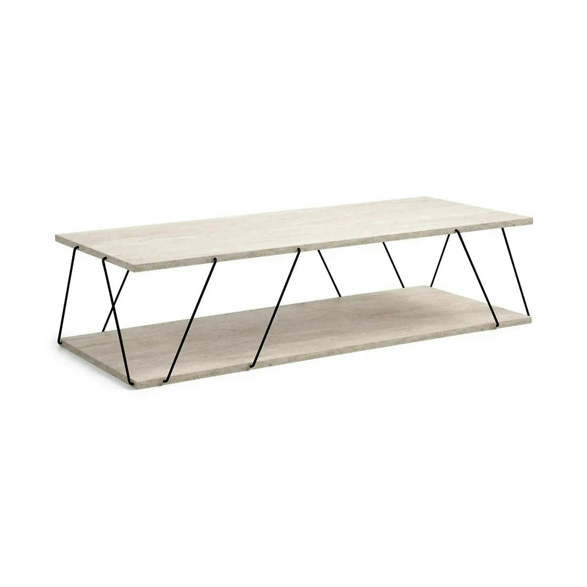 Masuta cafea LABRANDA, bej cu efect de marmura/negru, PAL melaminat/metal, 120x50x30 cm