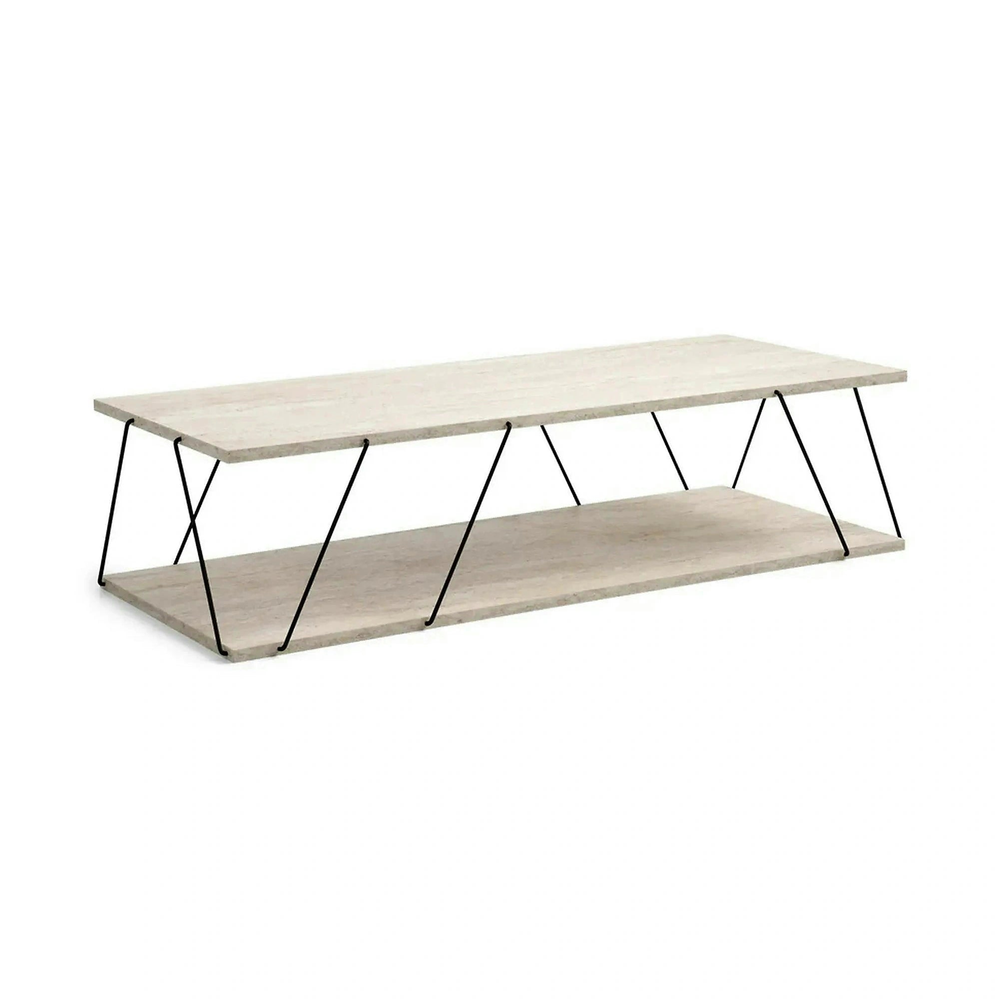 Masuta cafea LABRANDA, bej cu efect de marmura/negru, PAL melaminat/metal, 120x50x30 cm