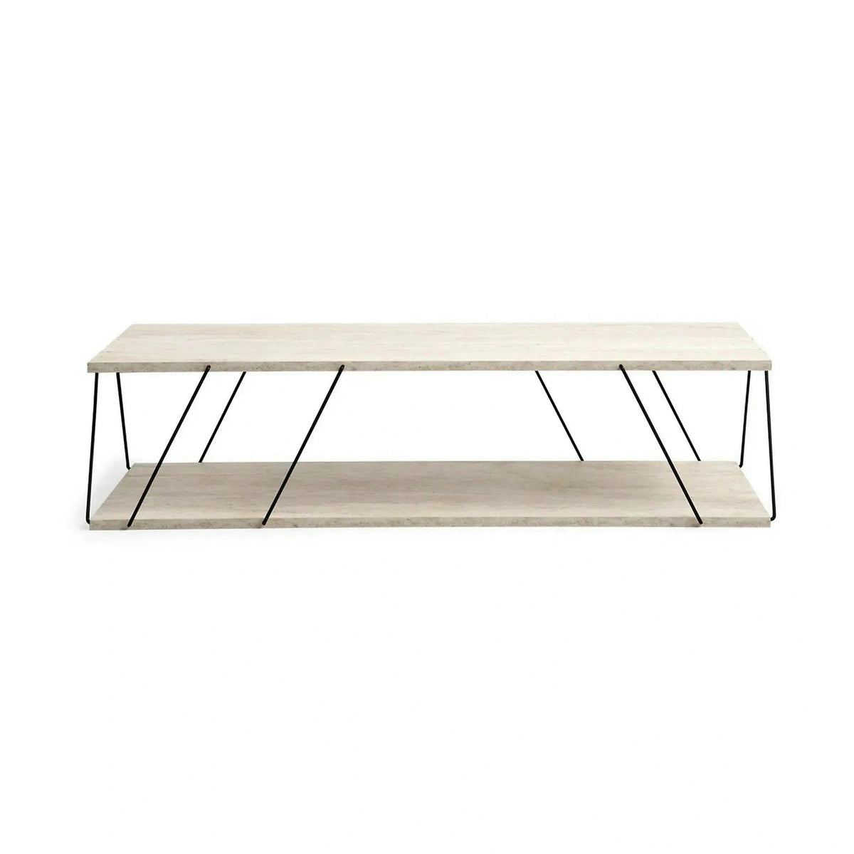 Masuta cafea LABRANDA, bej cu efect de marmura/negru, PAL melaminat/metal, 120x50x30 cm