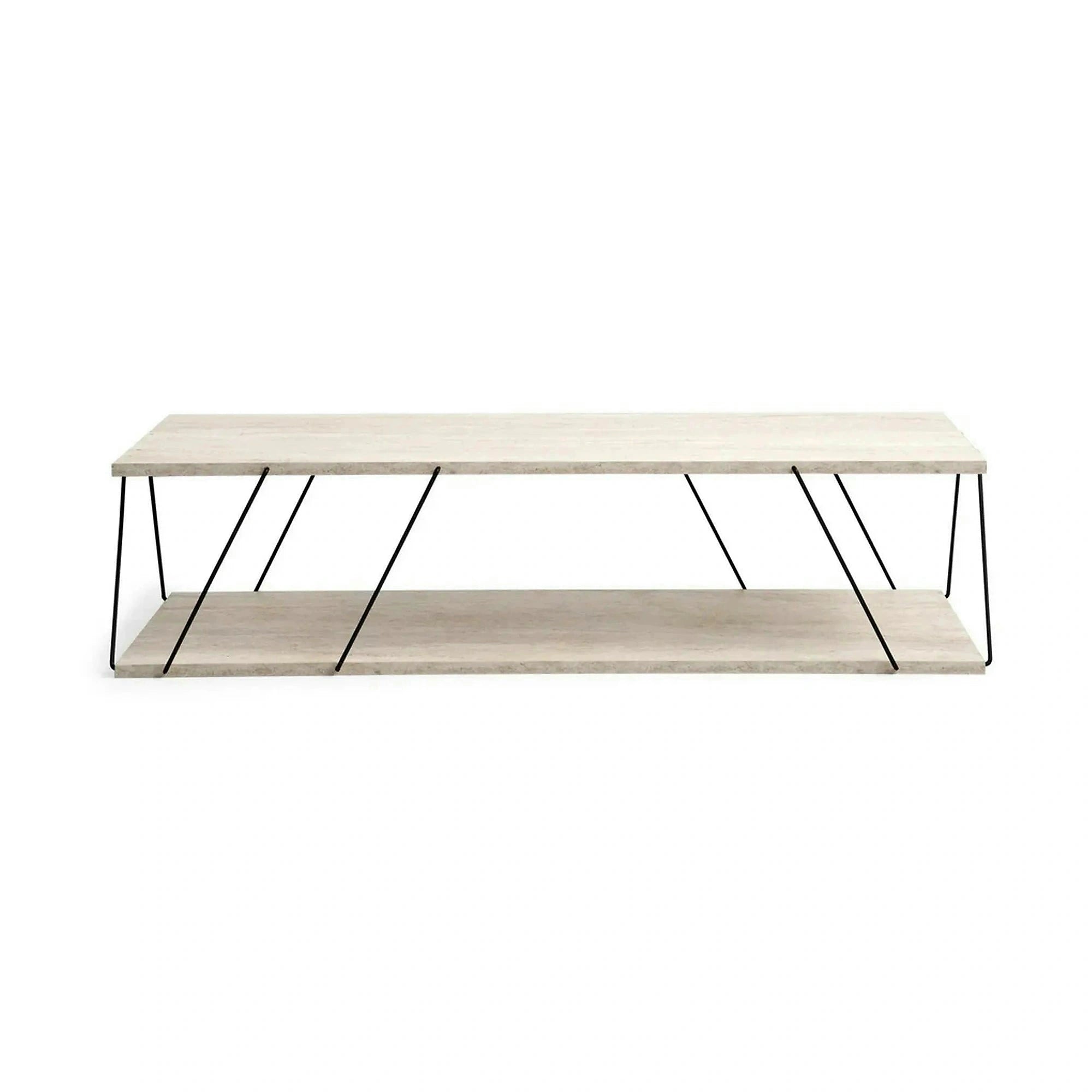 Masuta cafea LABRANDA, bej cu efect de marmura/negru, PAL melaminat/metal, 120x50x30 cm