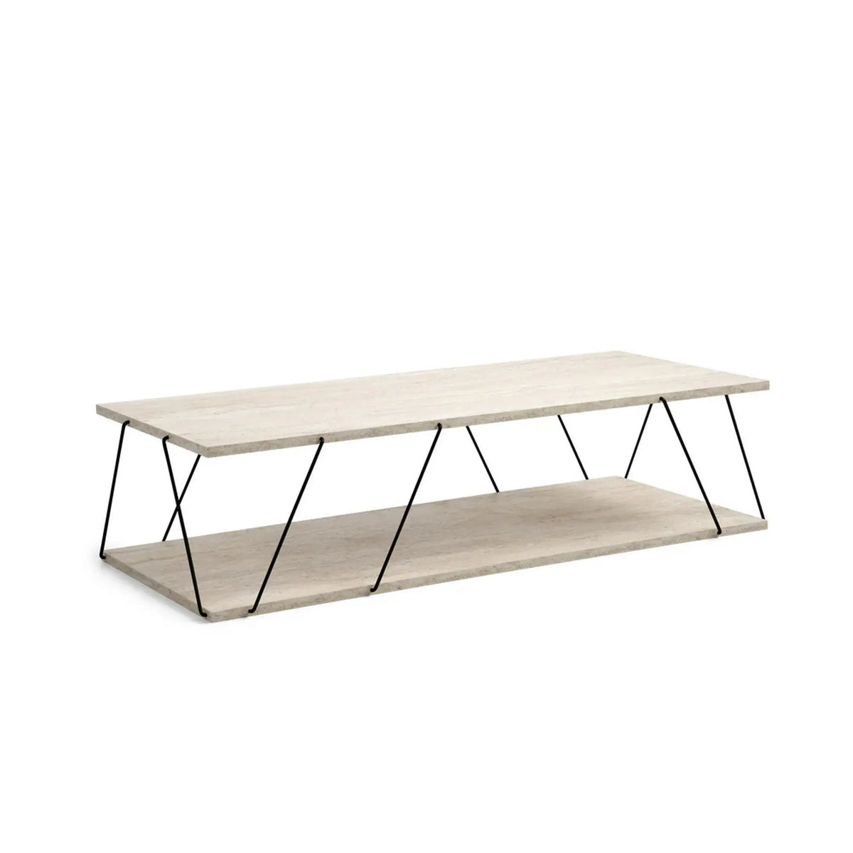 Masuta cafea LABRANDA, bej cu efect de marmura/negru, PAL melaminat/metal, 120x50x30 cm