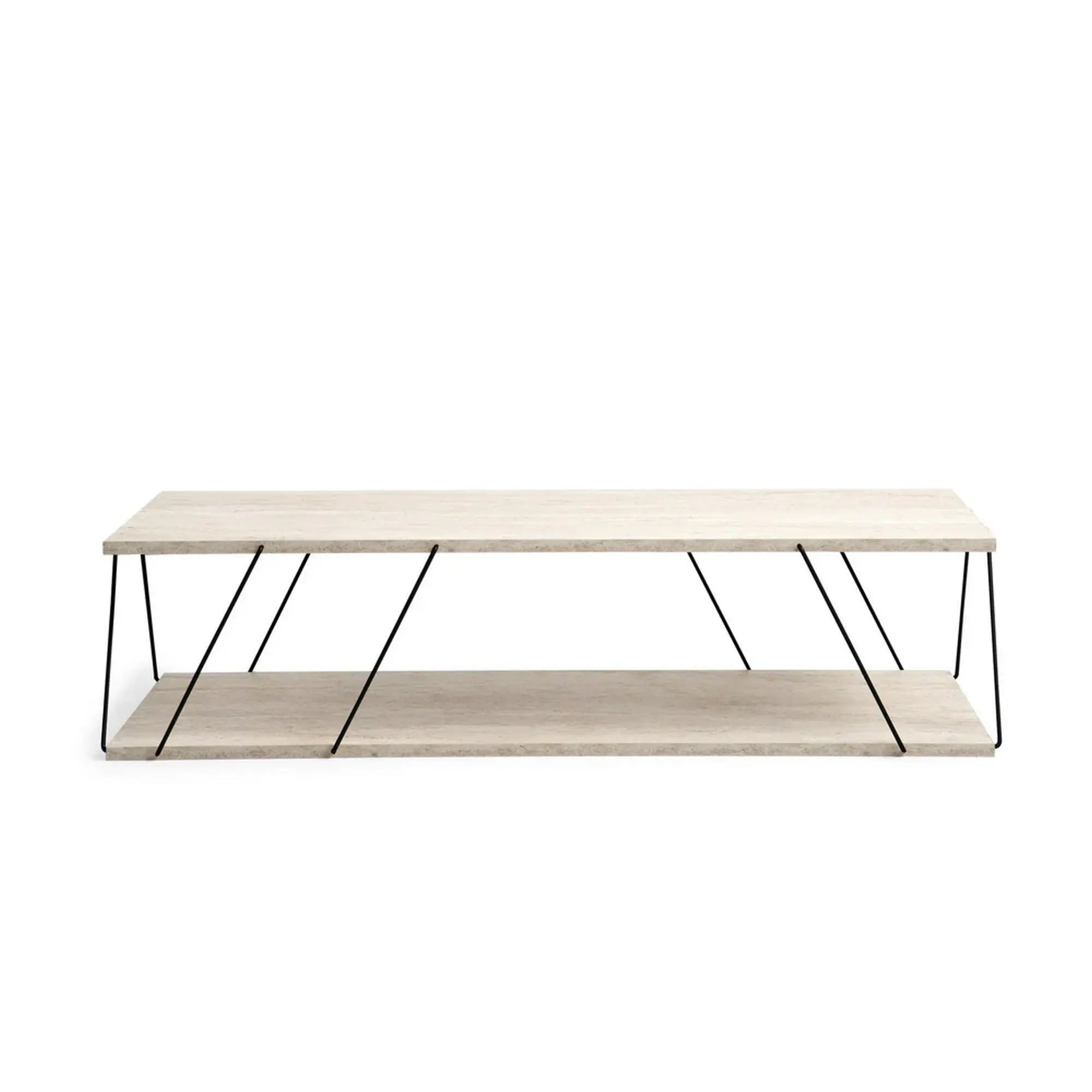 Masuta cafea LABRANDA, bej cu efect de marmura/negru, PAL melaminat/metal, 120x50x30 cm