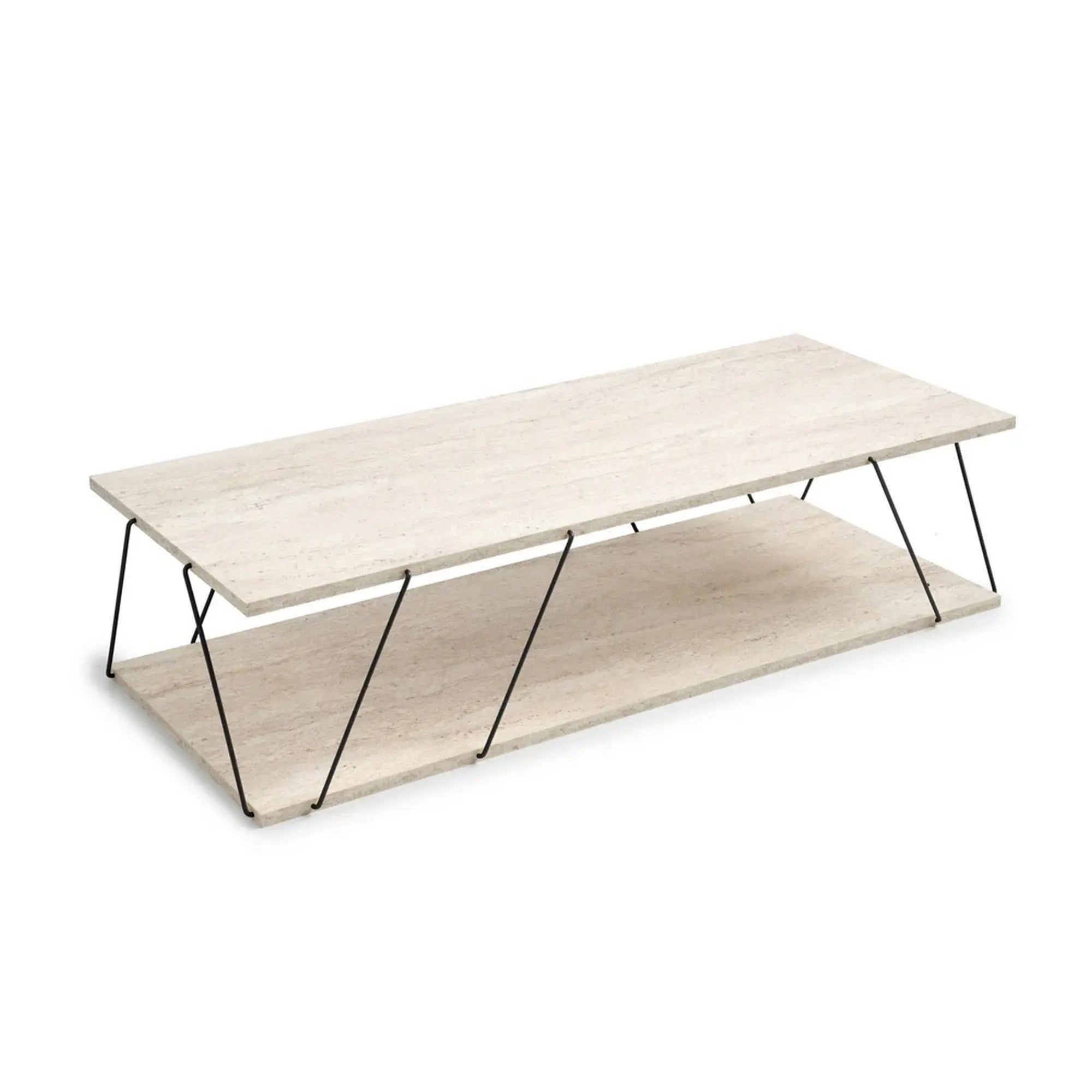 Masuta cafea LABRANDA, bej cu efect de marmura/negru, PAL melaminat/metal, 120x50x30 cm
