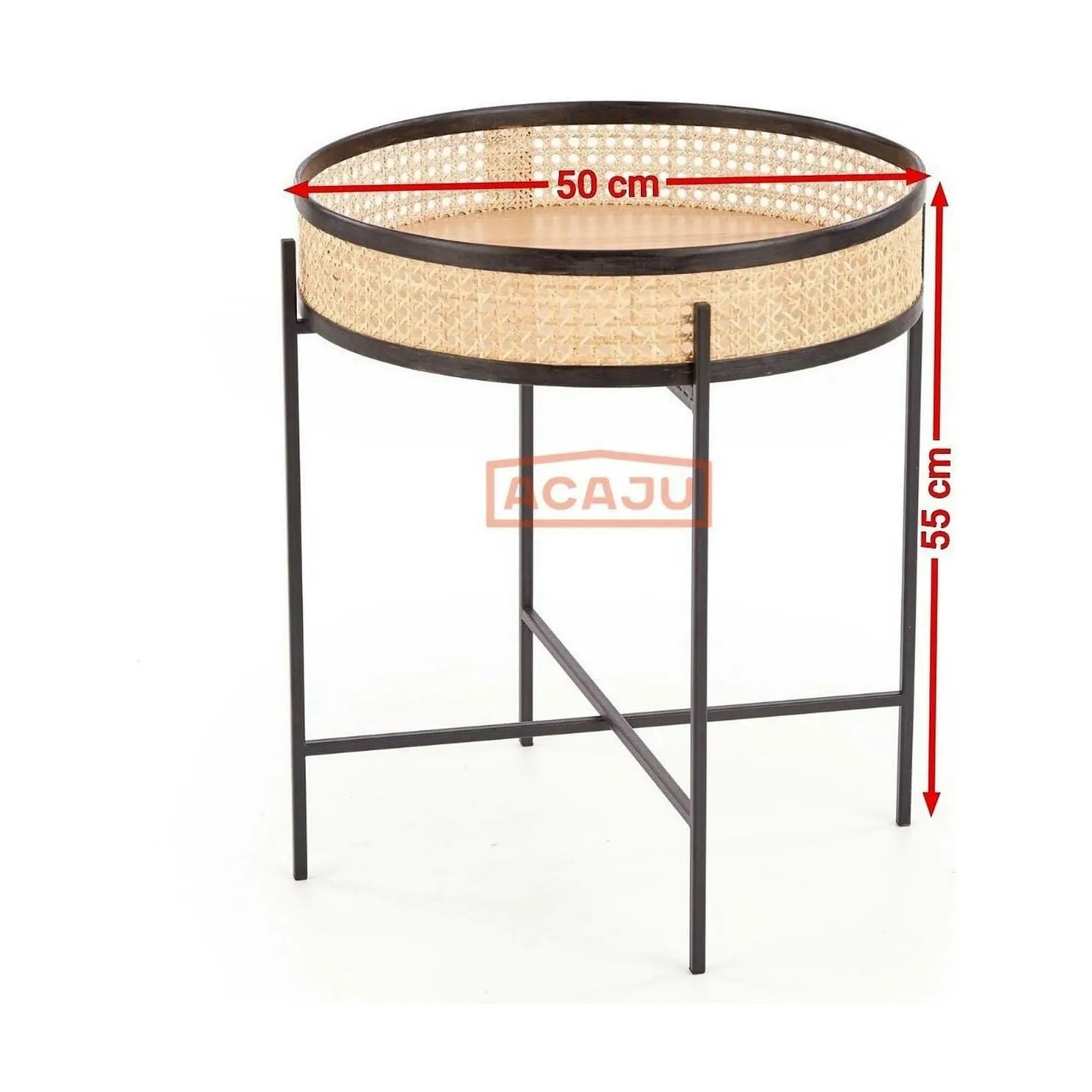 Masuta cafea LANIPA, negru/stejar natural, ratan/otel, 50x50x55 cm