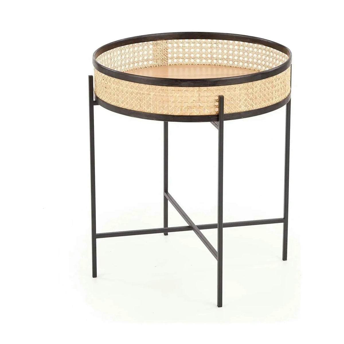 Masuta cafea LANIPA, negru/stejar natural, ratan/otel, 50x50x55 cm