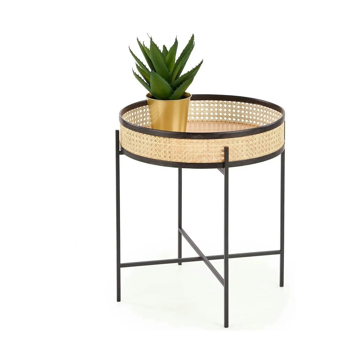 Masuta cafea LANIPA, negru/stejar natural, ratan/otel, 50x50x55 cm