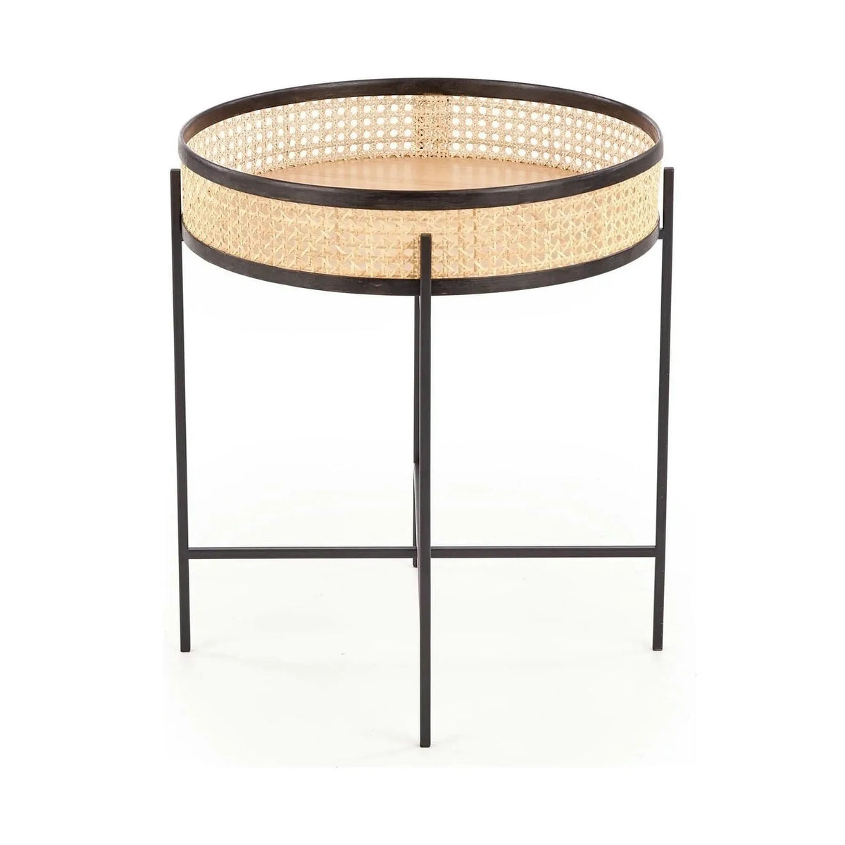 Masuta cafea LANIPA, negru/stejar natural, ratan/otel, 50x50x55 cm
