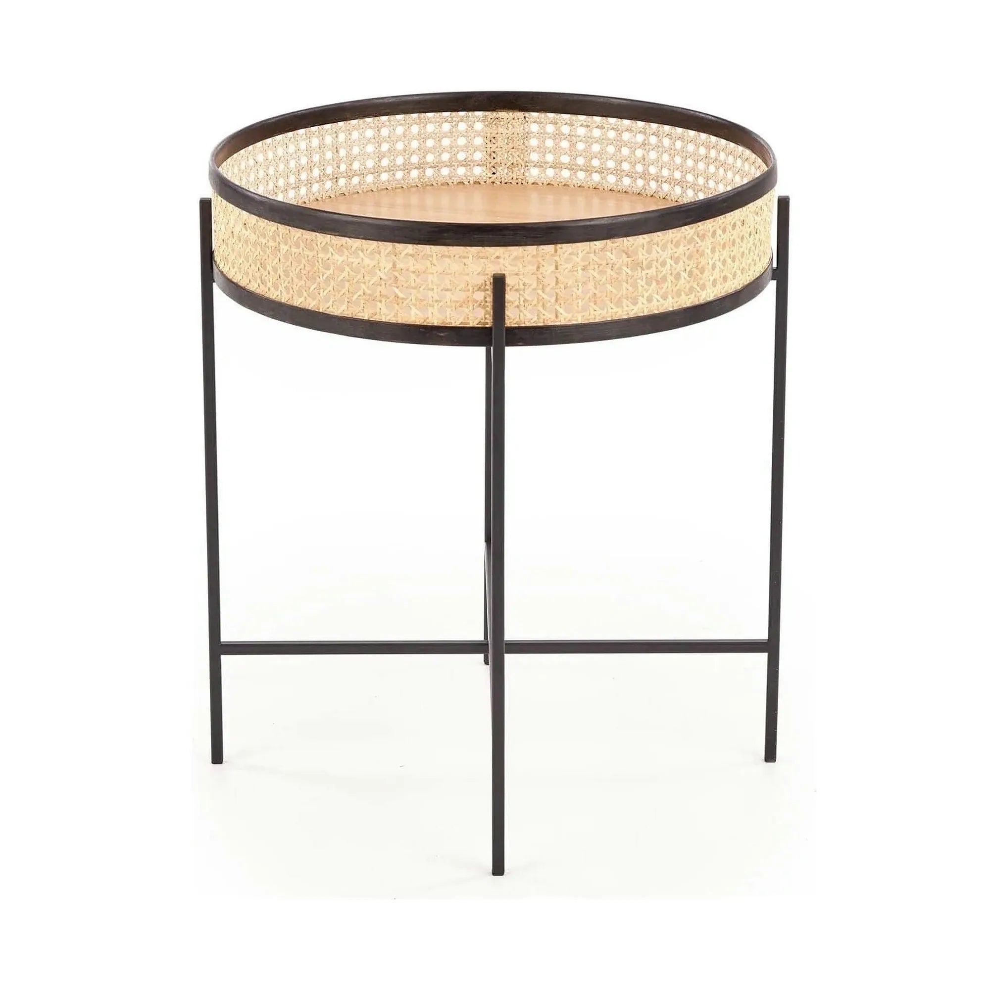 Masuta cafea LANIPA, negru/stejar natural, ratan/otel, 50x50x55 cm