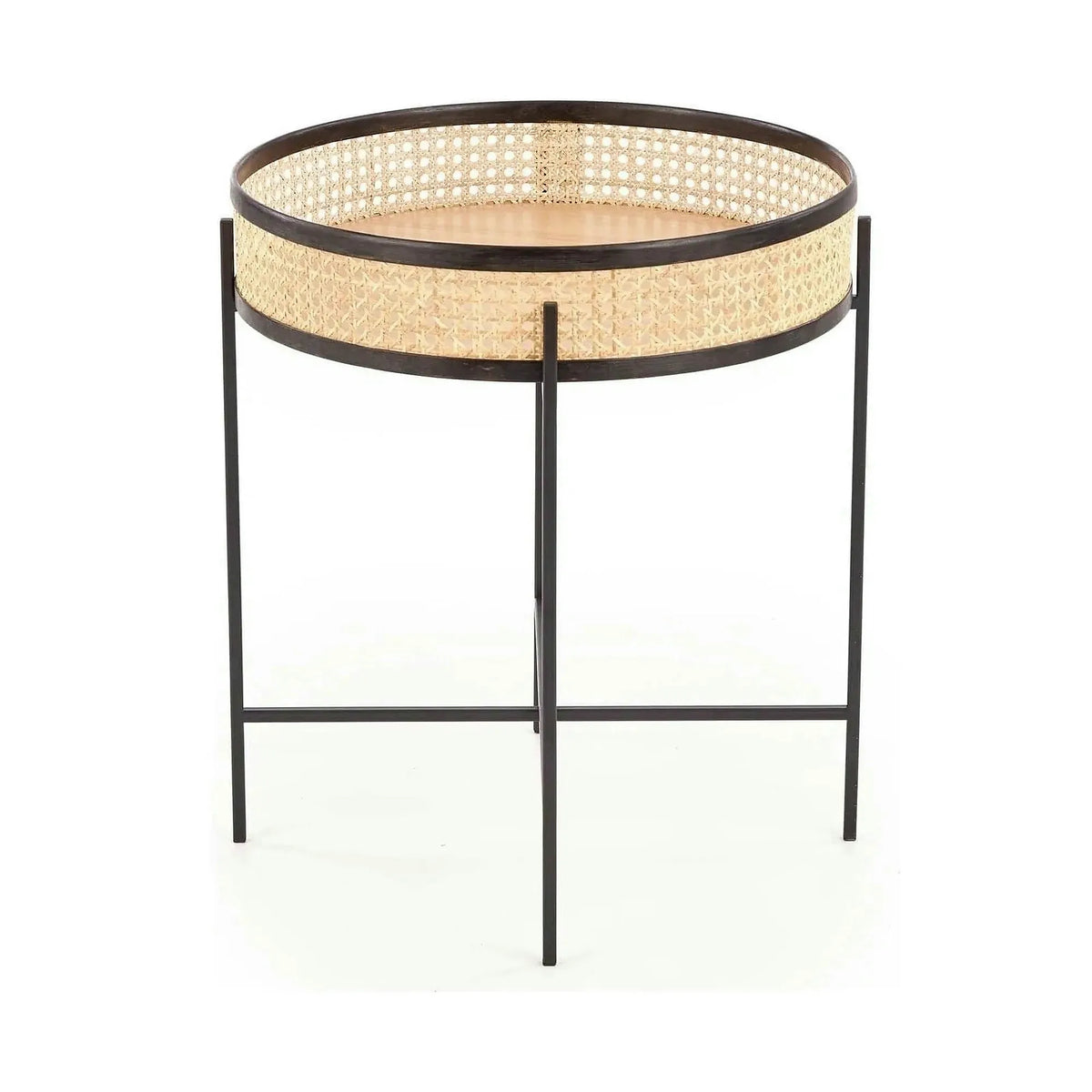 Masuta cafea LANIPA, negru/stejar natural, ratan/otel, 50x50x55 cm