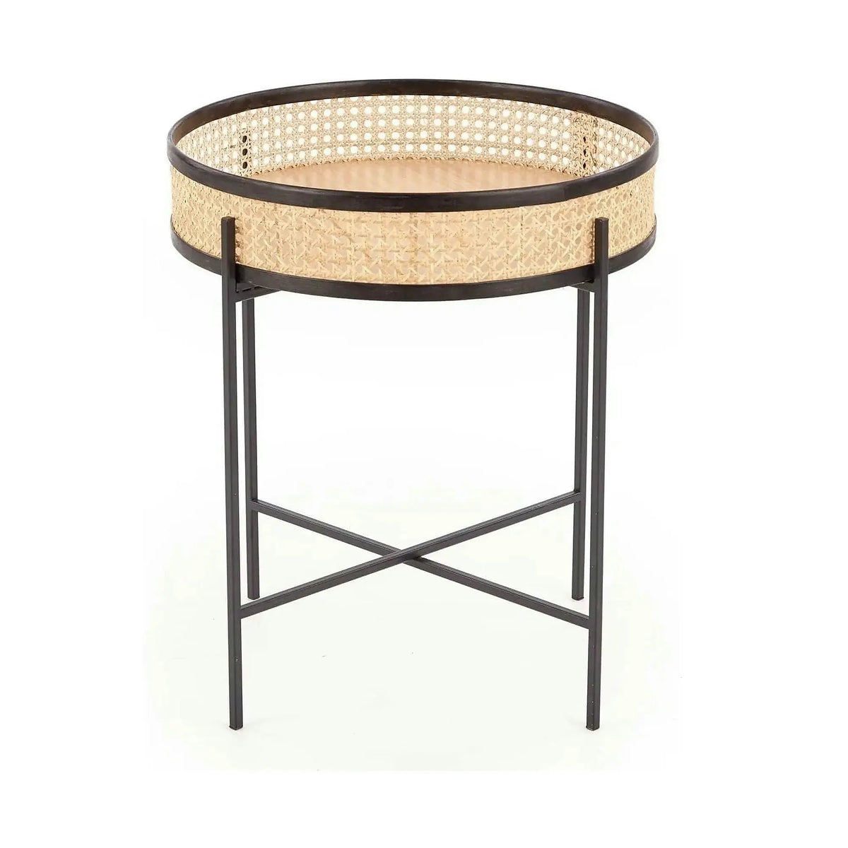 Masuta cafea LANIPA, negru/stejar natural, ratan/otel, 50x50x55 cm