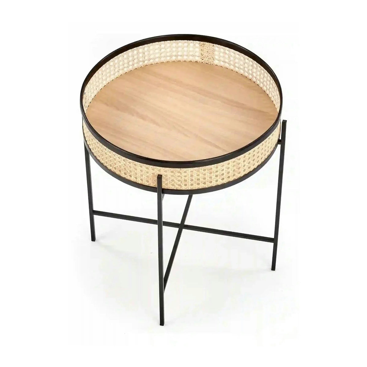 Masuta cafea LANIPA, negru/stejar natural, ratan/otel, 50x50x55 cm