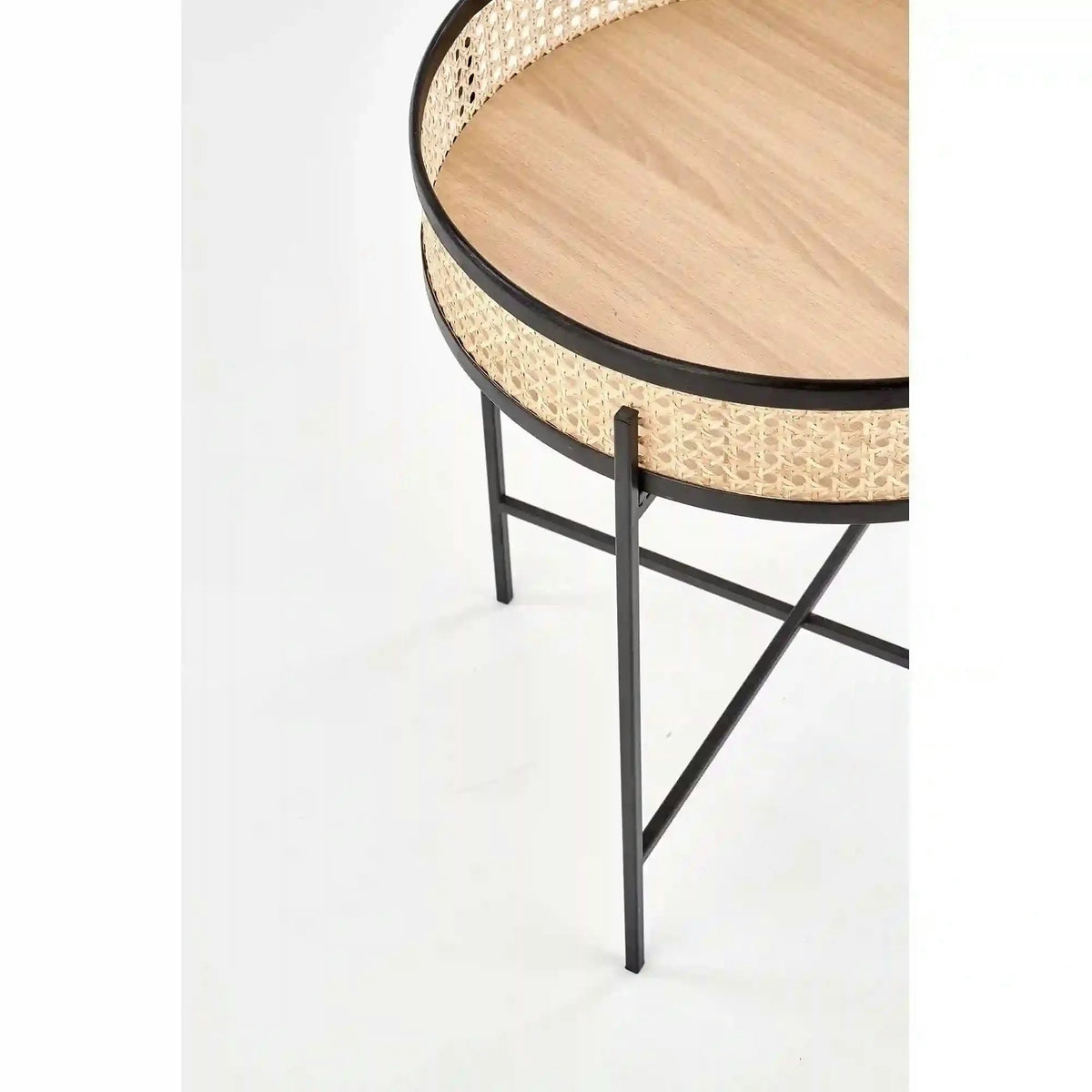 Masuta cafea LANIPA, negru/stejar natural, ratan/otel, 50x50x55 cm