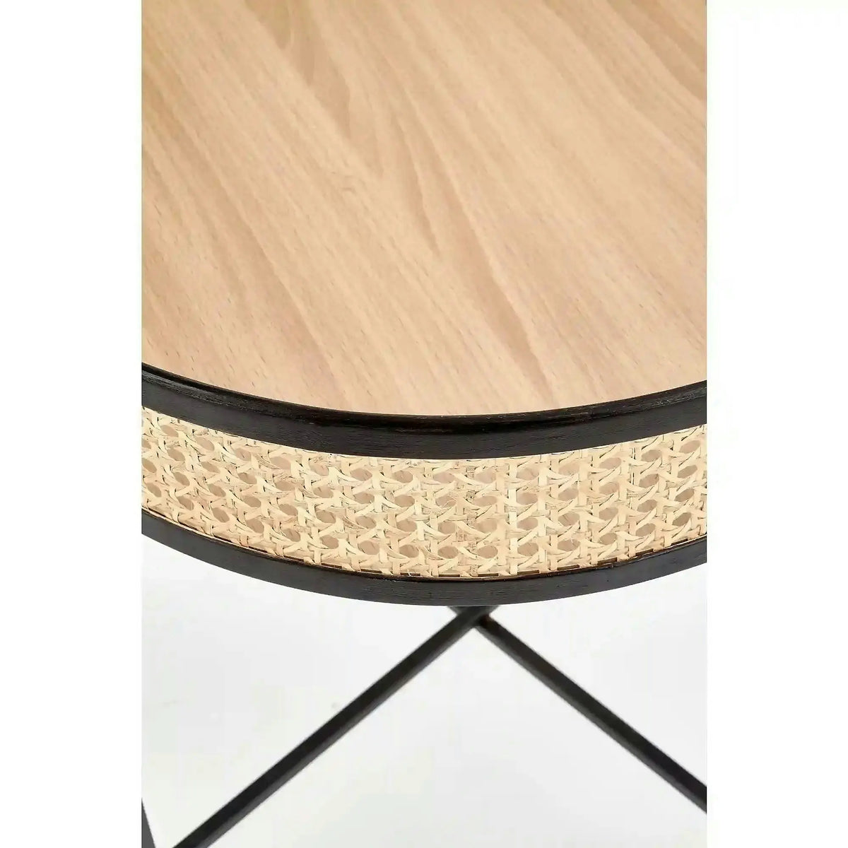 Masuta cafea LANIPA, negru/stejar natural, ratan/otel, 50x50x55 cm
