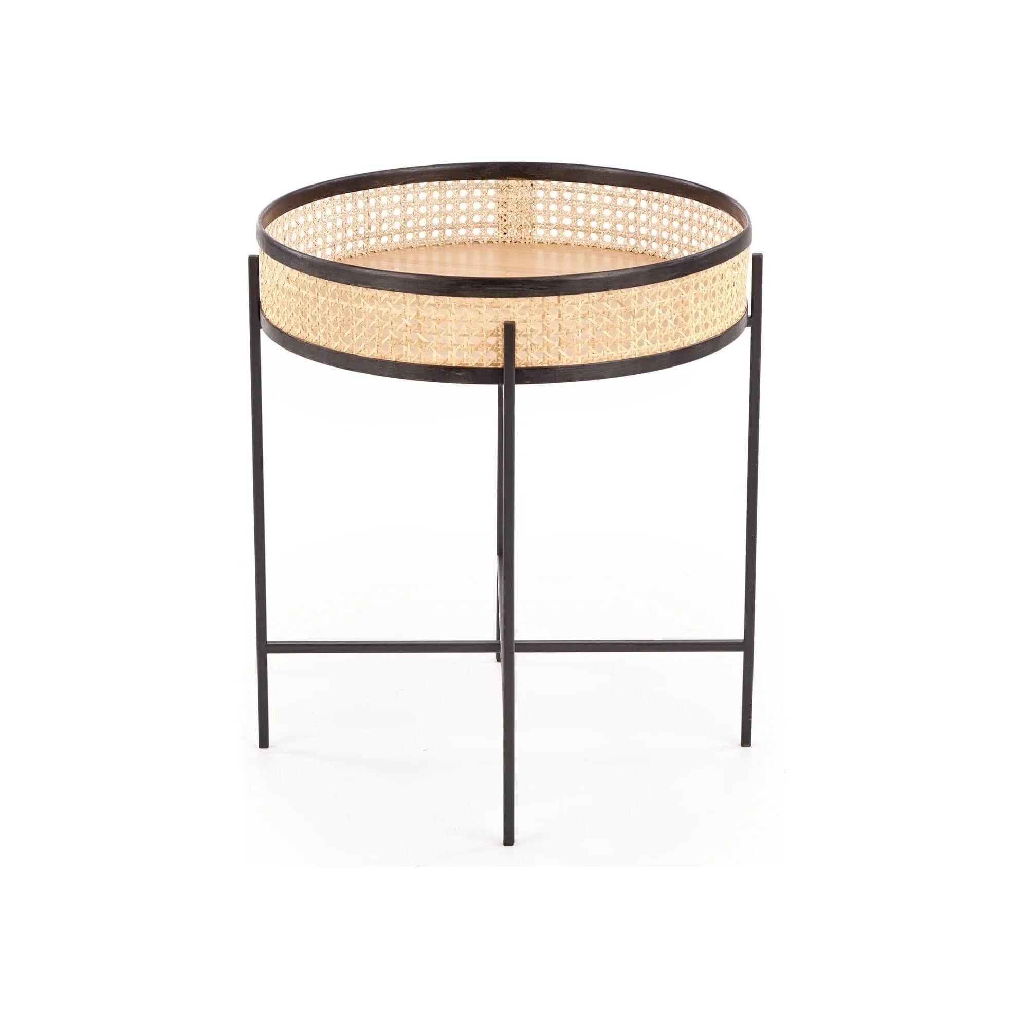 Masuta cafea LANIPA, negru/stejar natural, ratan/otel, 50x50x55 cm