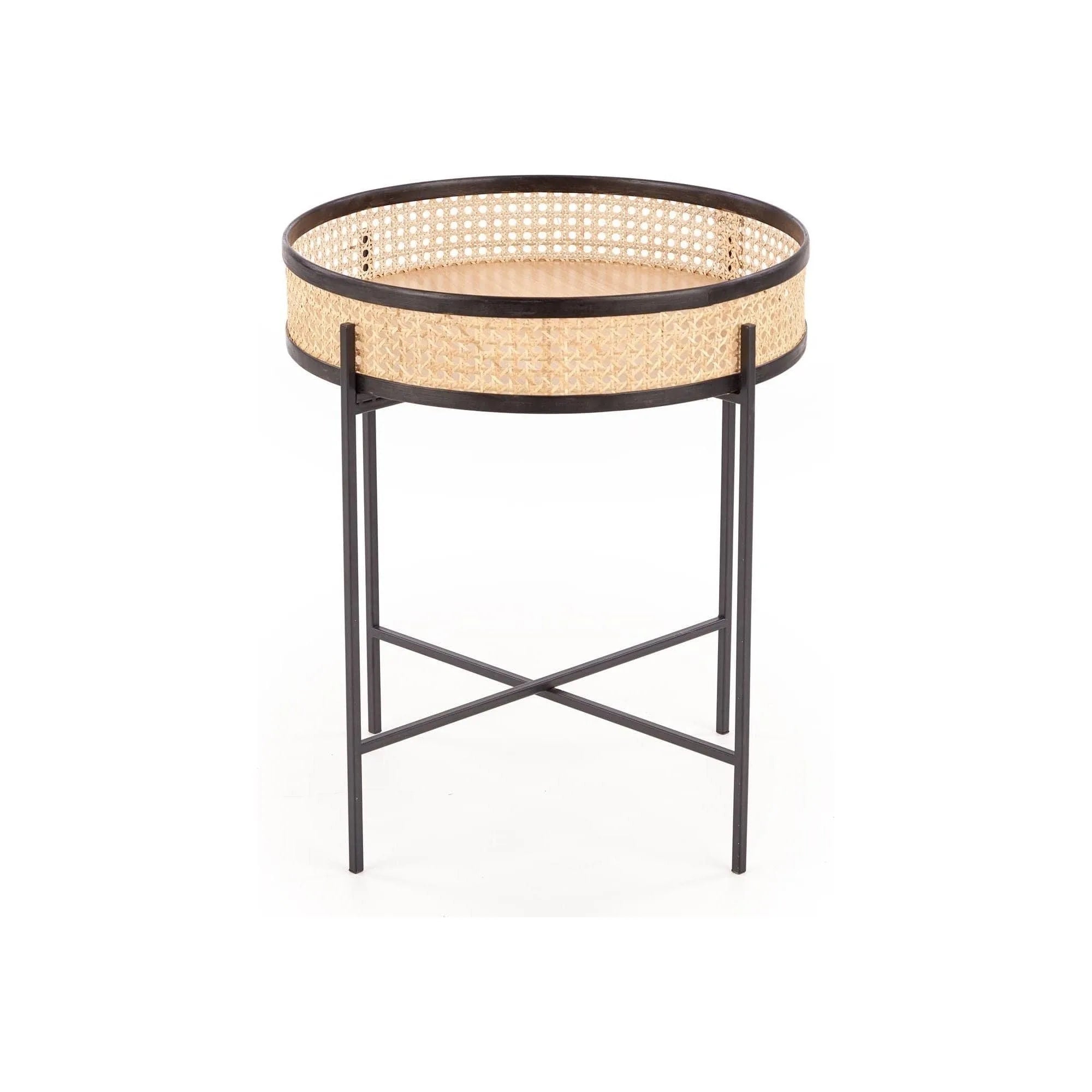 Masuta cafea LANIPA, negru/stejar natural, ratan/otel, 50x50x55 cm