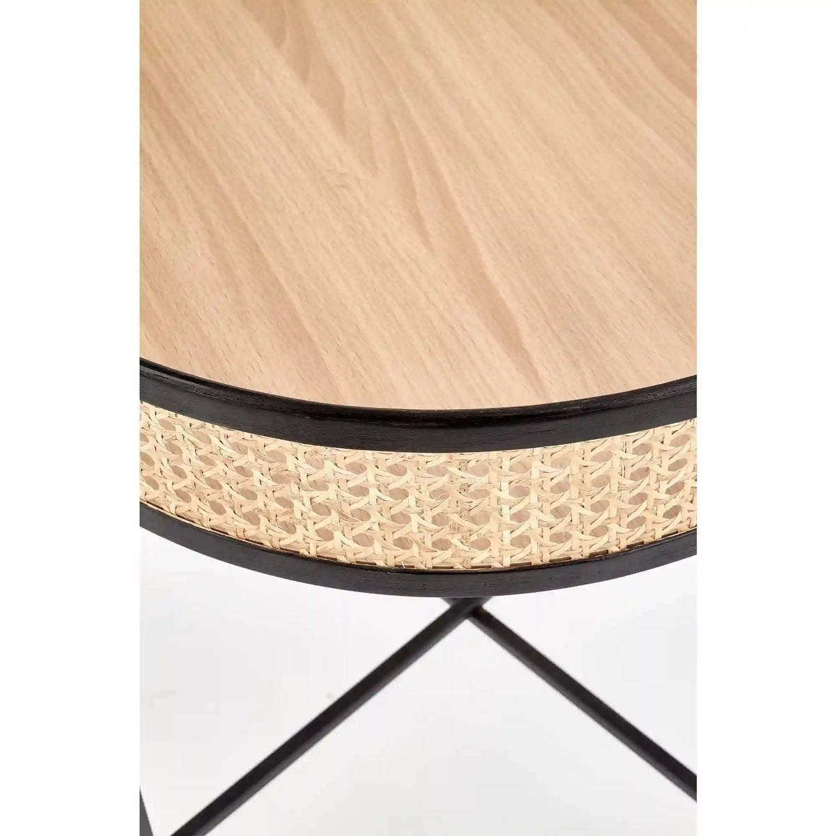 Masuta cafea LANIPA, negru/stejar natural, ratan/otel, 50x50x55 cm
