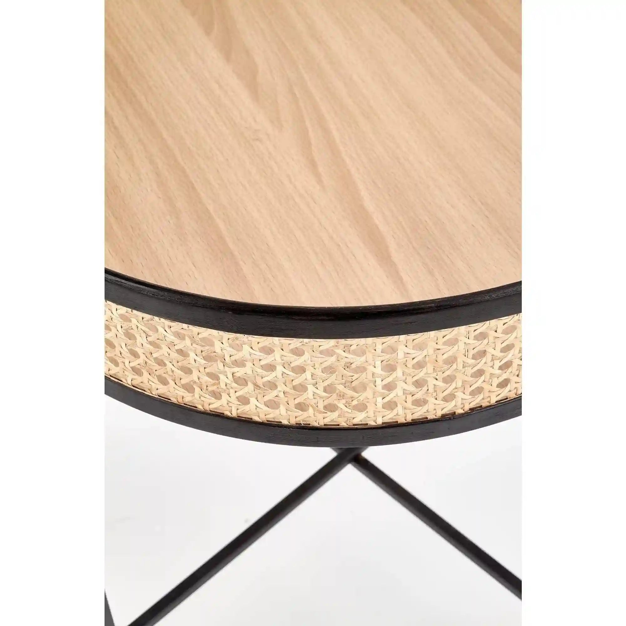 Masuta cafea LANIPA, negru/stejar natural, ratan/otel, 50x50x55 cm