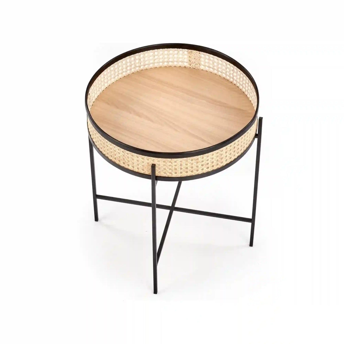 Masuta cafea LANIPA, negru/stejar natural, ratan/otel, 50x50x55 cm
