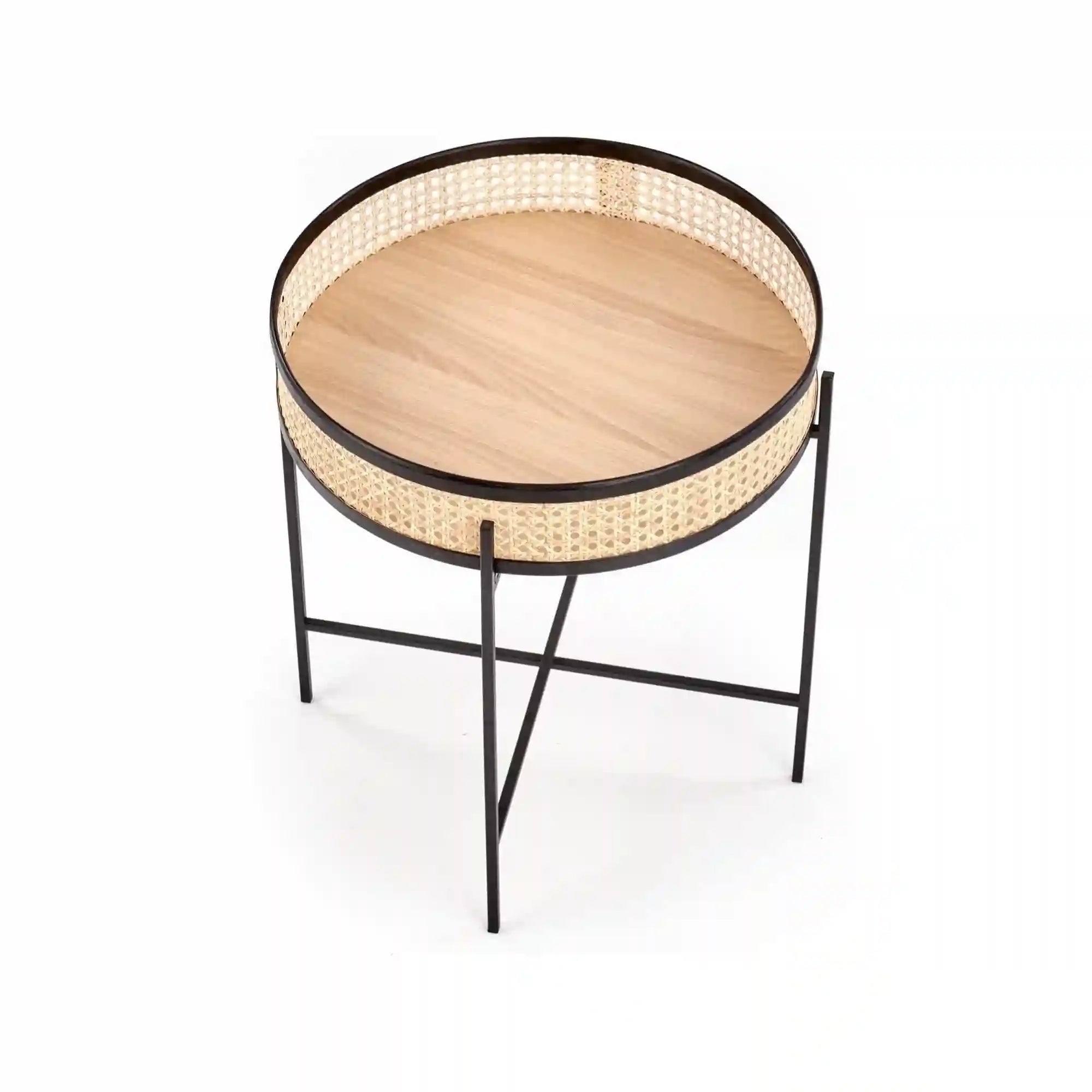 Masuta cafea LANIPA, negru/stejar natural, ratan/otel, 50x50x55 cm